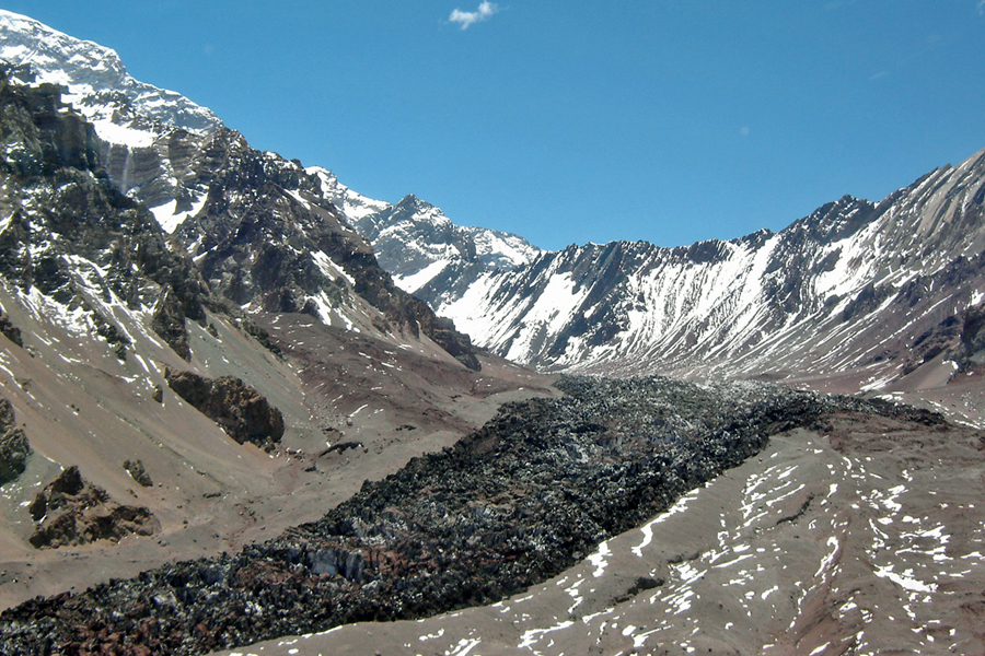 Horcones Inferior / Aconcagua glacier aerial view