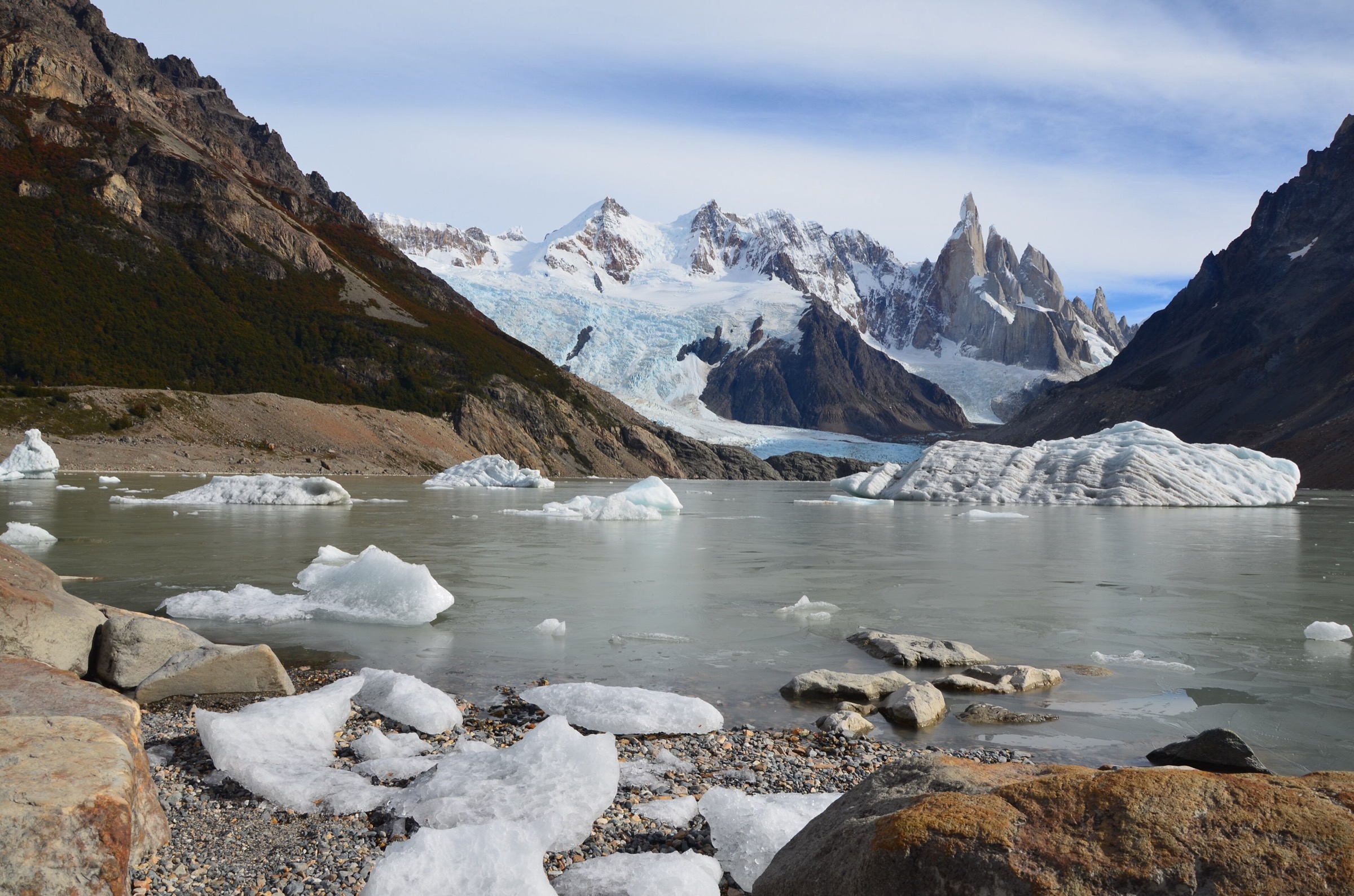 Laguna Torre with Cerro Torre and the Adela range at the head of the valley