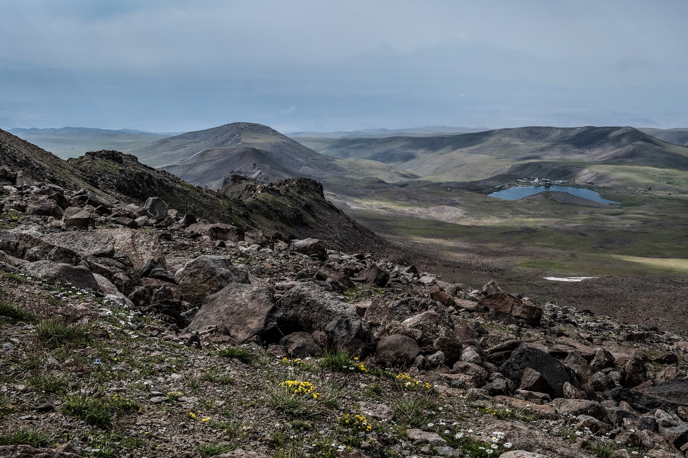 View from Mount Aragats down to Kari Lake and the Armenian plateau