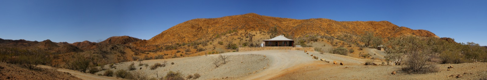 Panorama of Grindell's Hut and the surrounding Gammon Ranges landscape