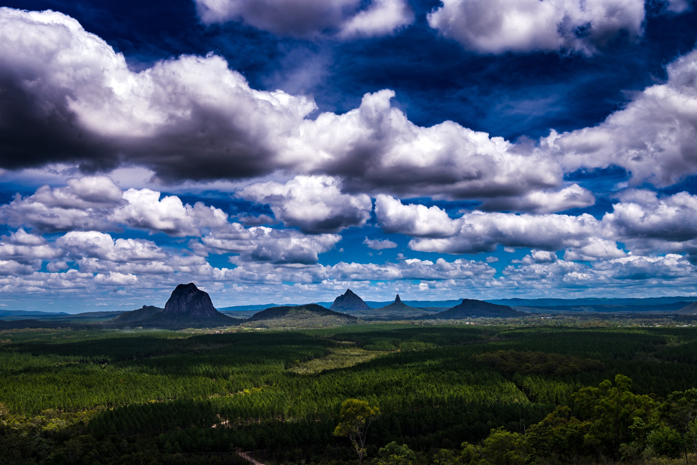 View of the Glass House Mountains from the Wild Horse Mountain Lookout