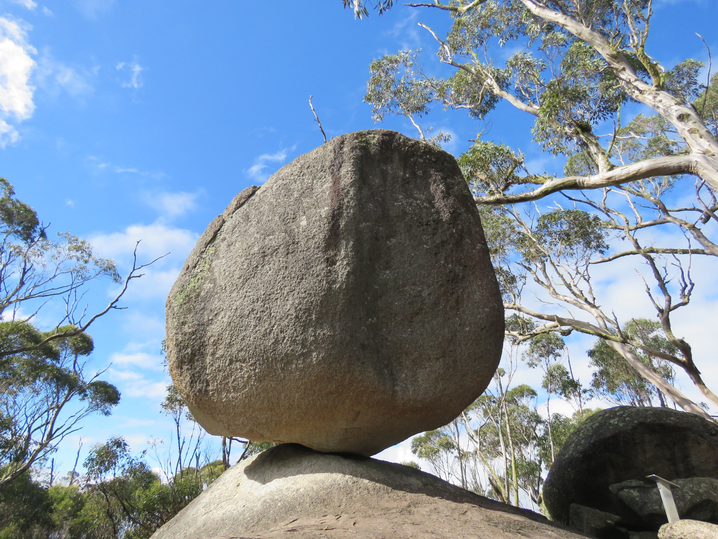 Balancing Rock, an on-route granite boulder on the Castle Rock Walk Trail