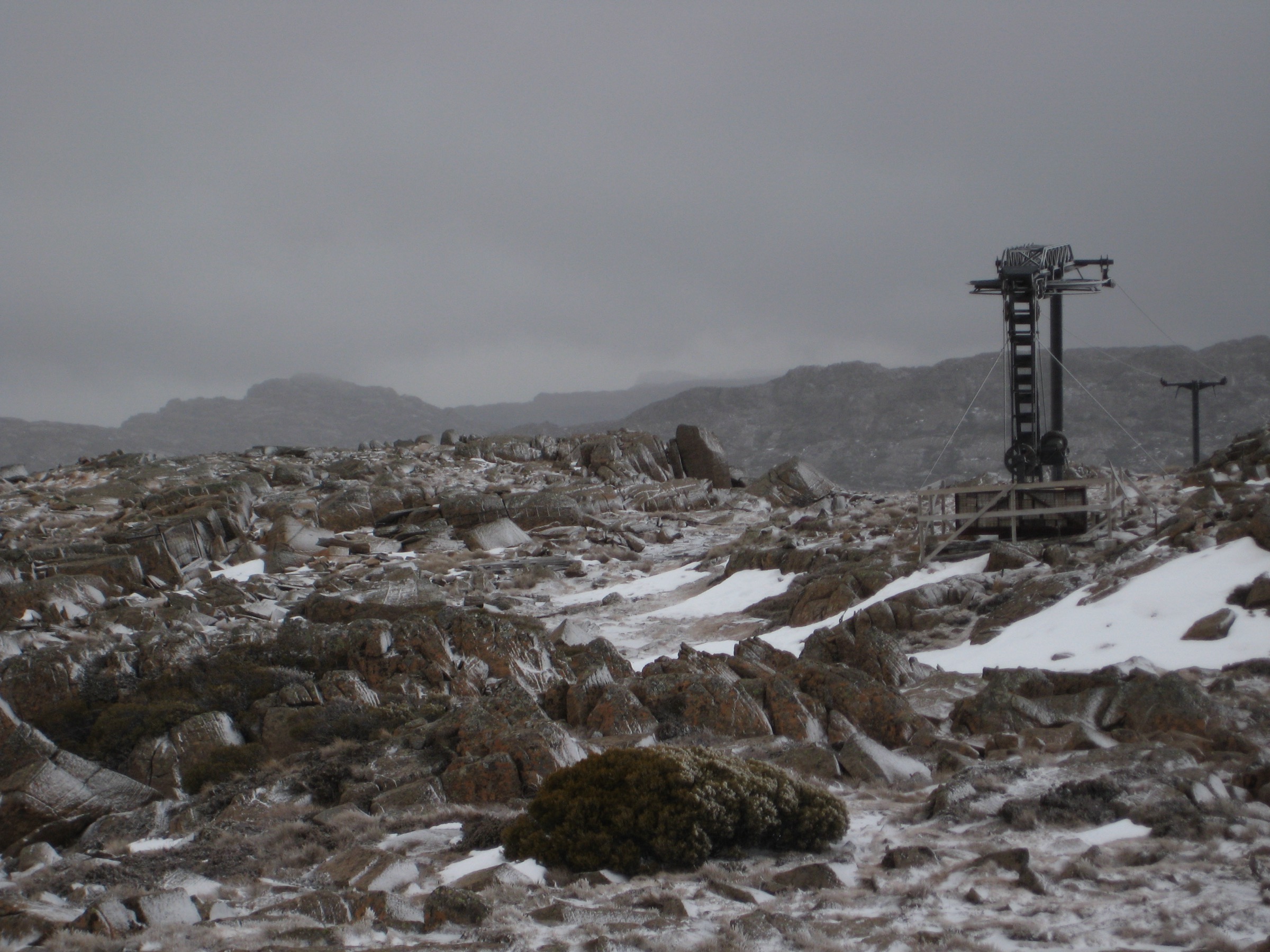 Legges Tor summit on the Ben Lomond plateau, looking towards the Ben Lomond Sky Resort, Tasmania