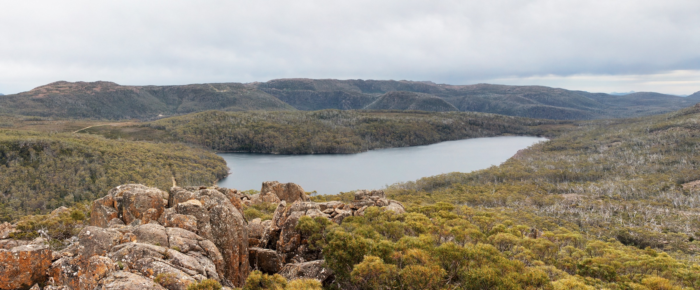 Lake Fenton with the Rodway Range beyond, passed on the drive to Lake Dobson