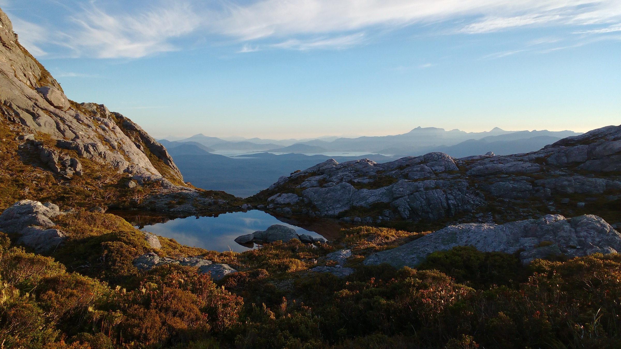 The Western Arthur Range, Southwest Tasmania, showing jagged quartzite peaks and moorland in the foreground