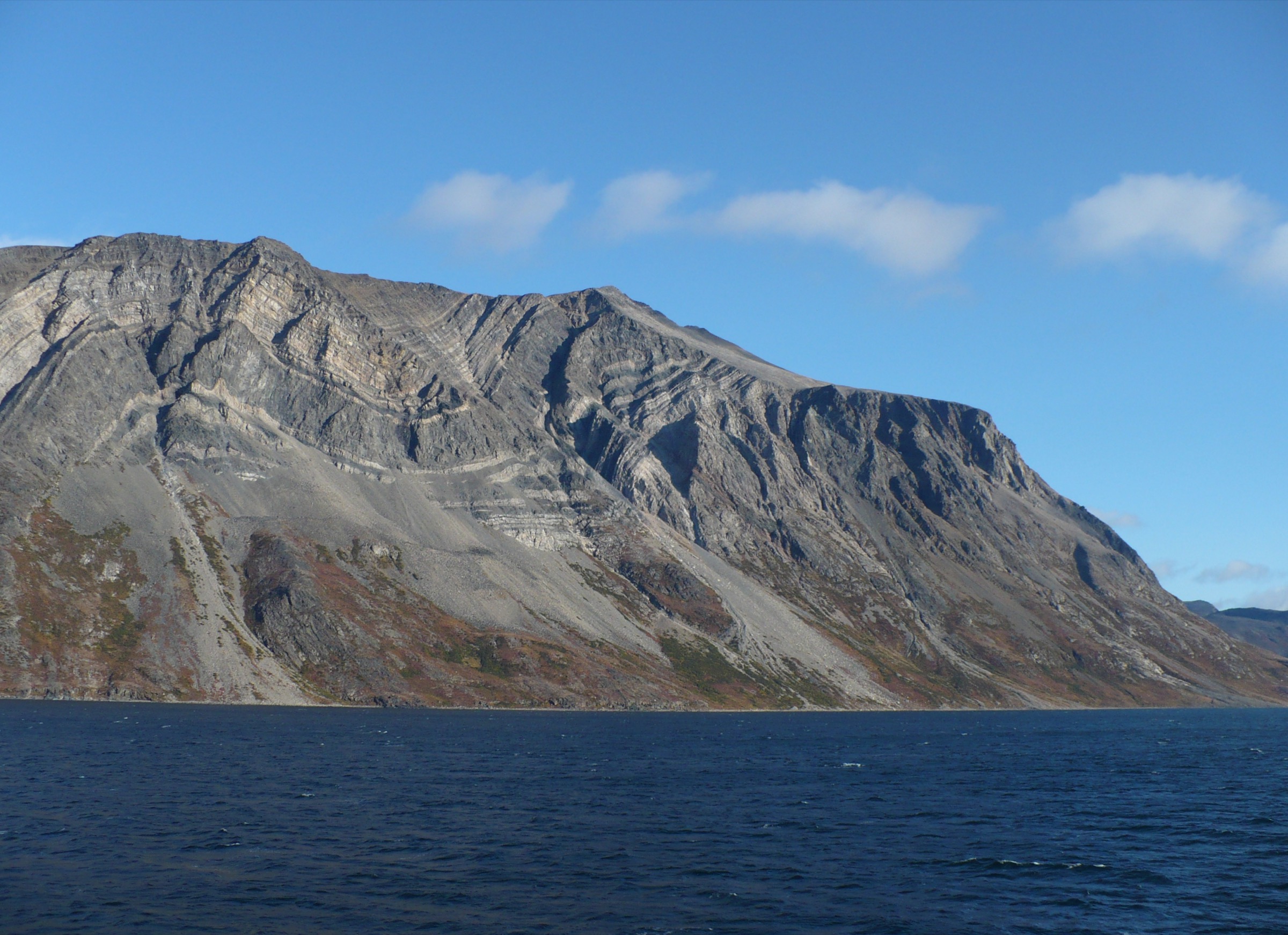 Saglek Fjord showing the folded Ramah Group cliffs of the north side