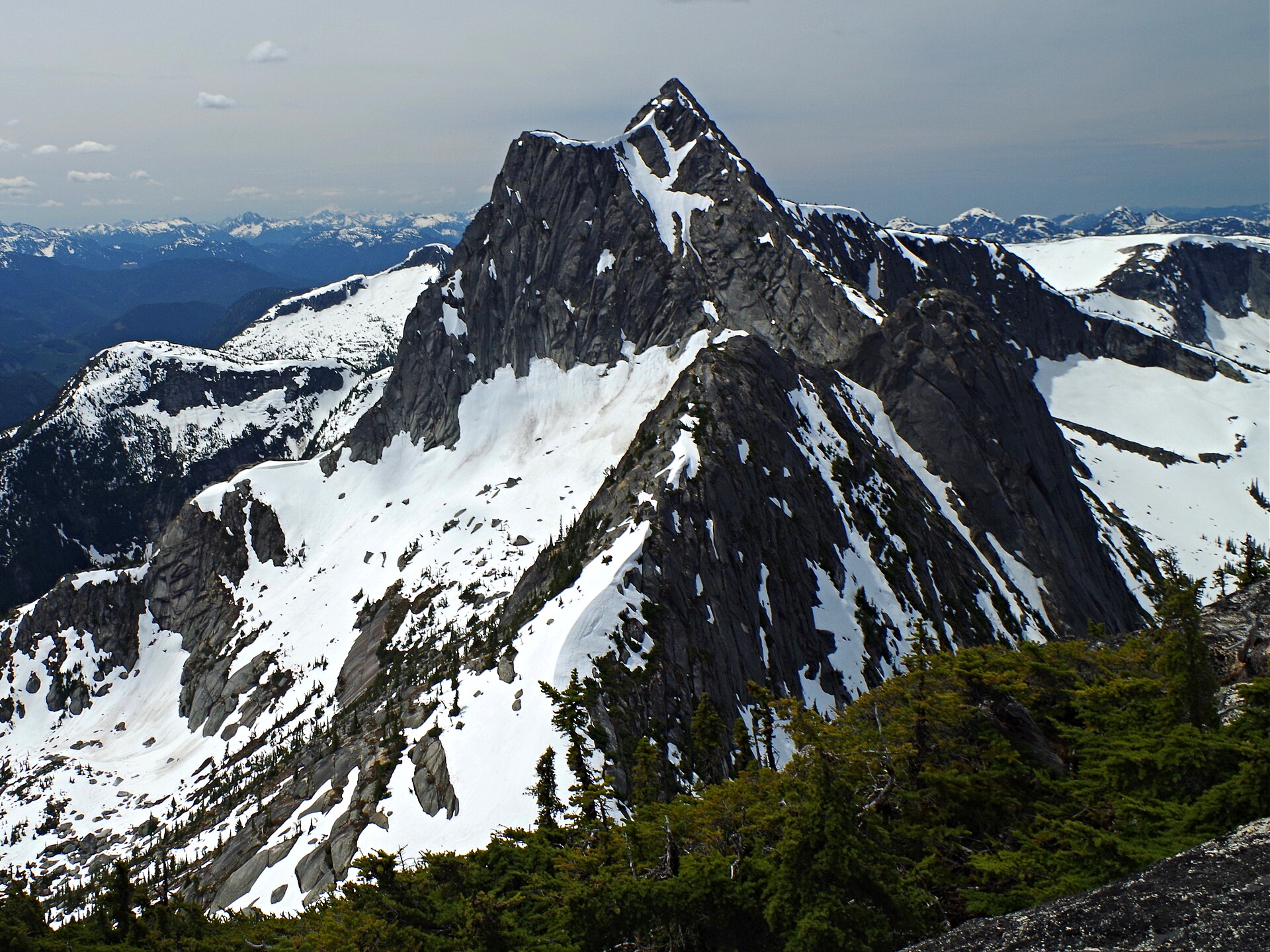 Needle Peak rising above the Coquihalla Summit Recreation Area, southern British Columbia