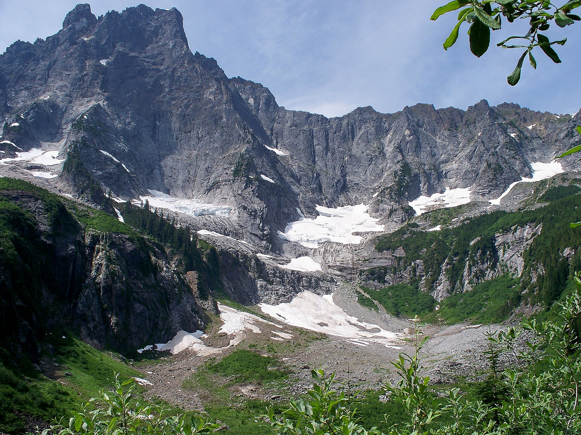 Slesse Mountain seen from the memorial trail, Nesakwatch Creek valley