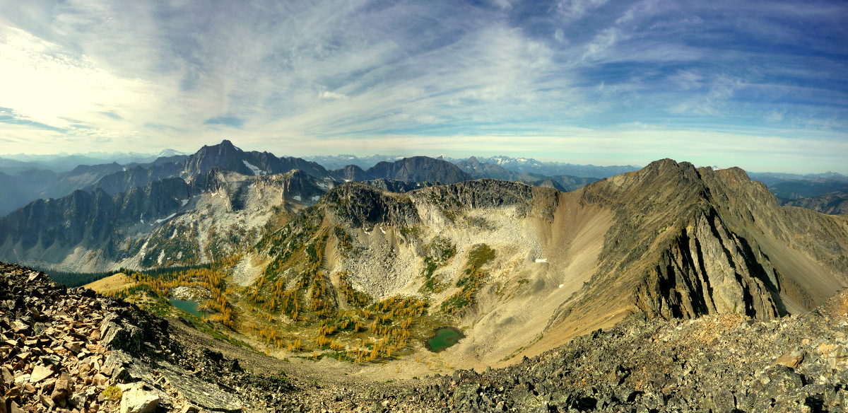 Alpine larches turning gold below Frosty Mountain, E.C. Manning Provincial Park