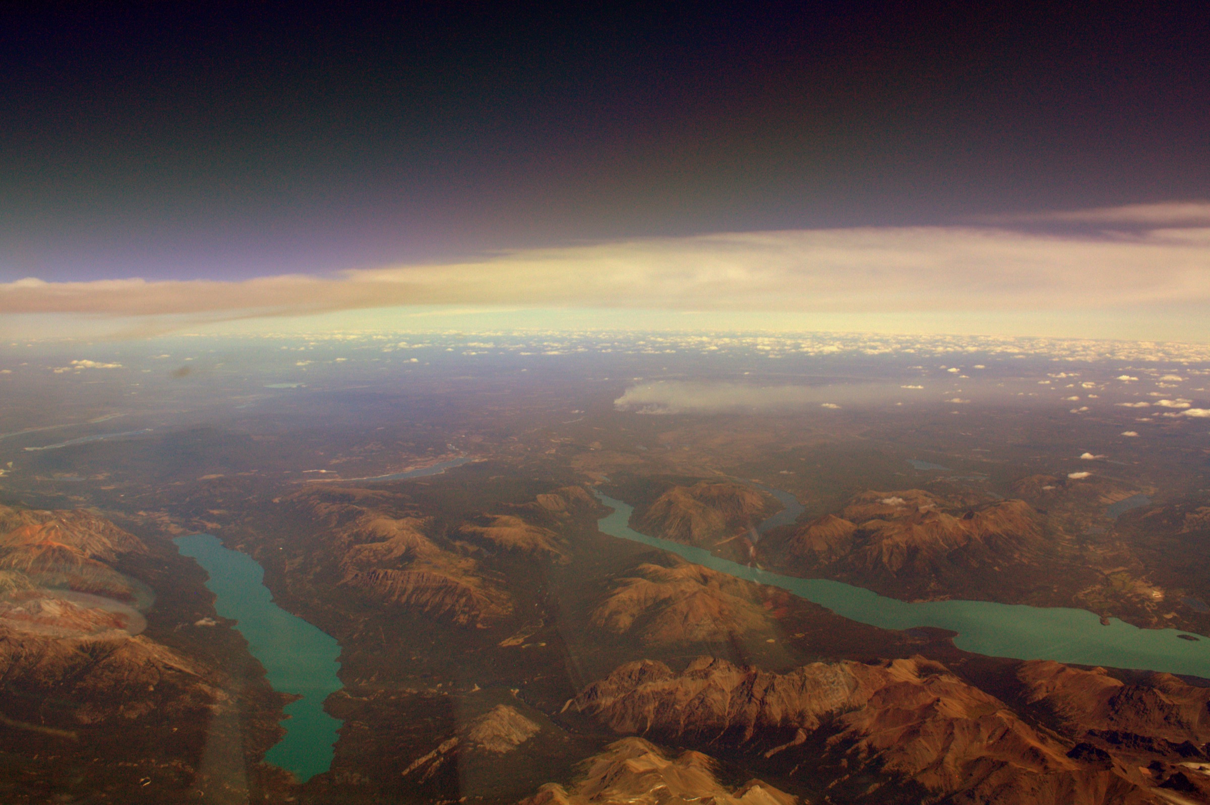 Aerial view of Chilko Lake, Tatlayoko Lake and Tsuniah Lake in Ts'ilʔos Provincial Park