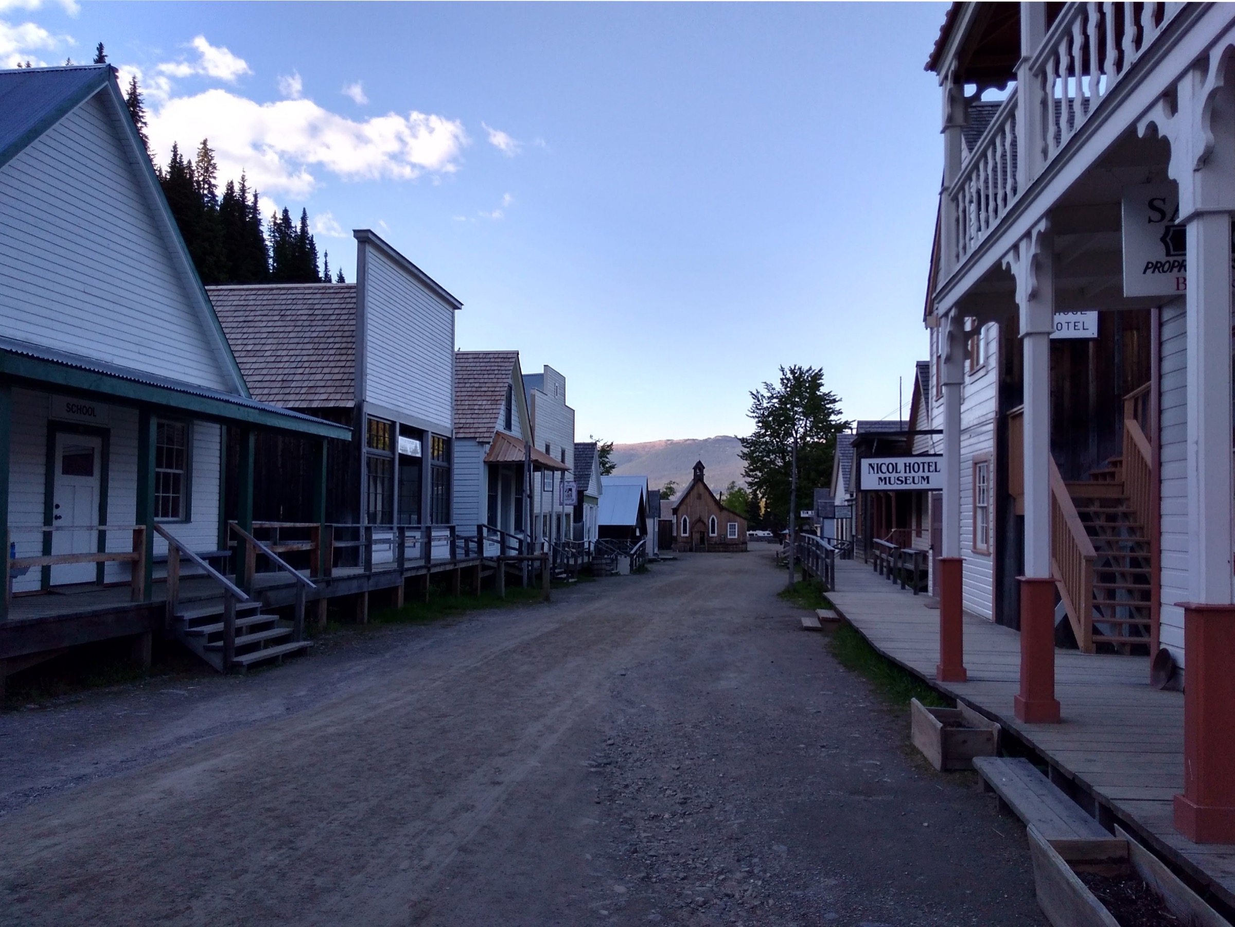 Main Street of Barkerville Historic Town, facing north toward the upper trailhead