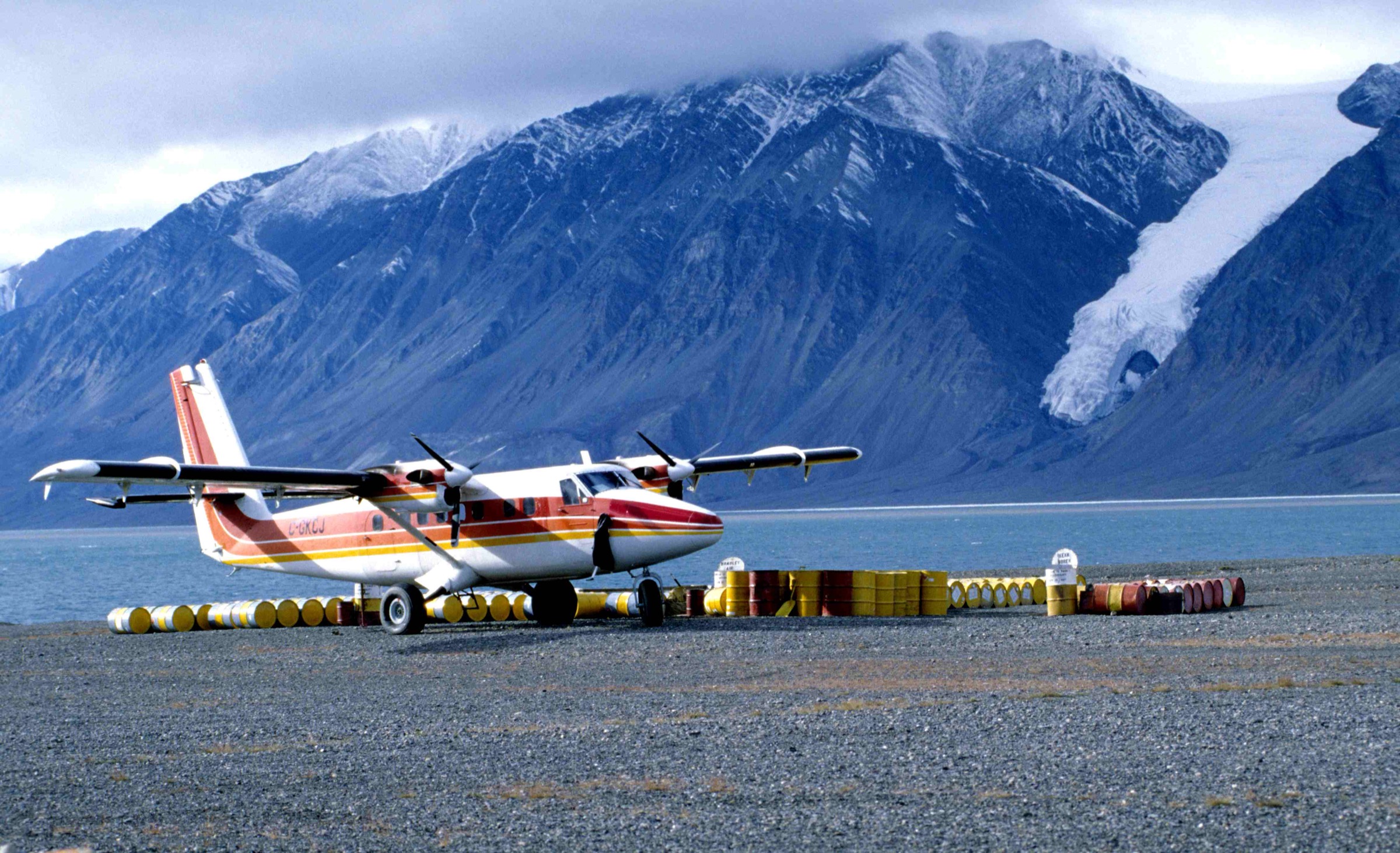 A chartered Twin Otter on a northern Ellesmere airstrip — the standard charter aircraft for access to Fort Conger and Lake Hazen
