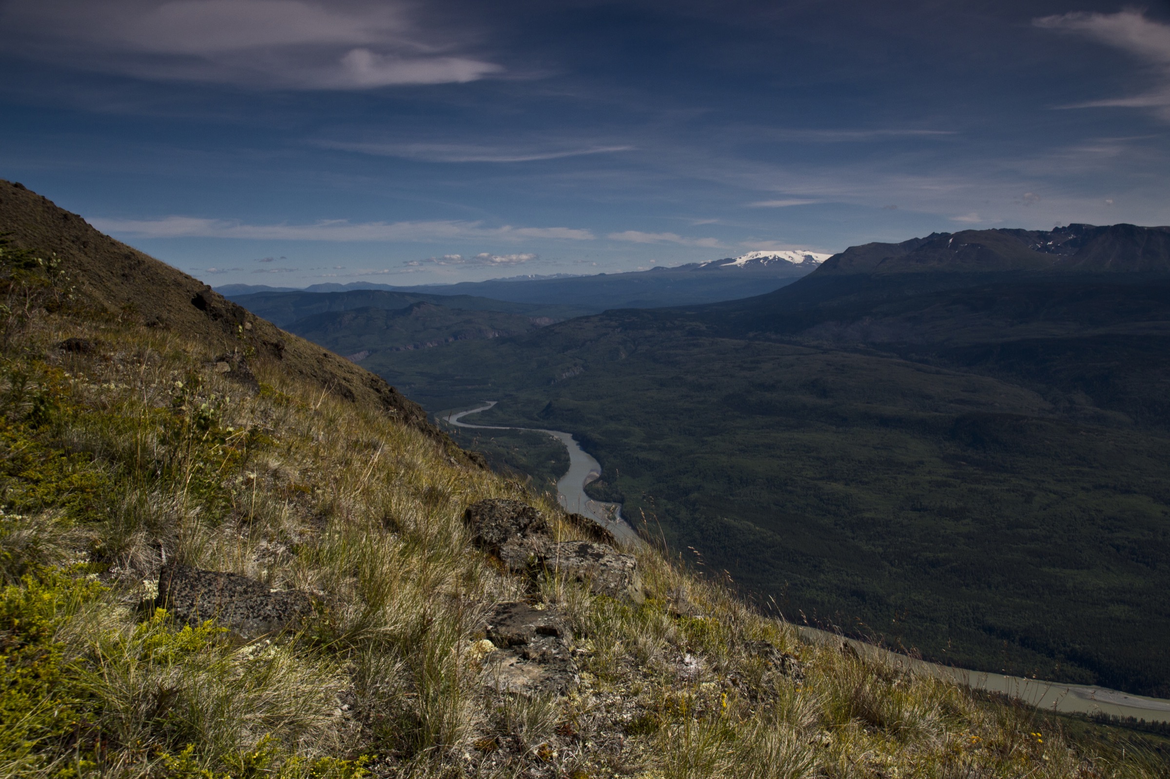 Mount Edziza viewed from Mount Glenora to the north-west, in the Tahltan Highland of the western Cassiar Mountains
