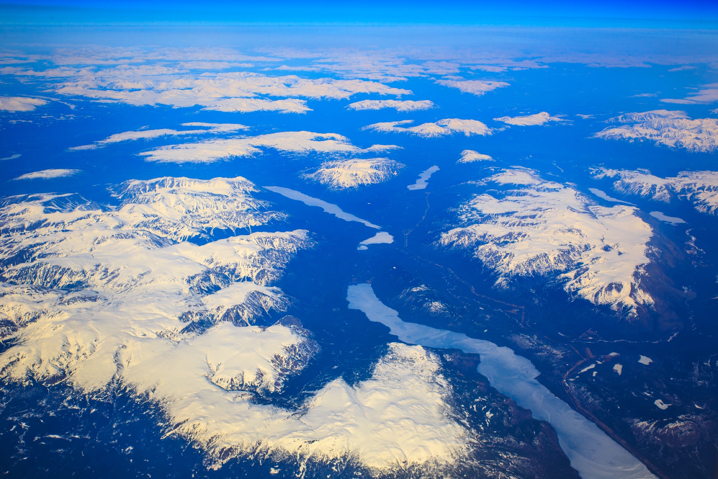 Kinaskan and Eddontenajon Lakes seen from the air, on the Cassiar corridor below Todagin Mountain