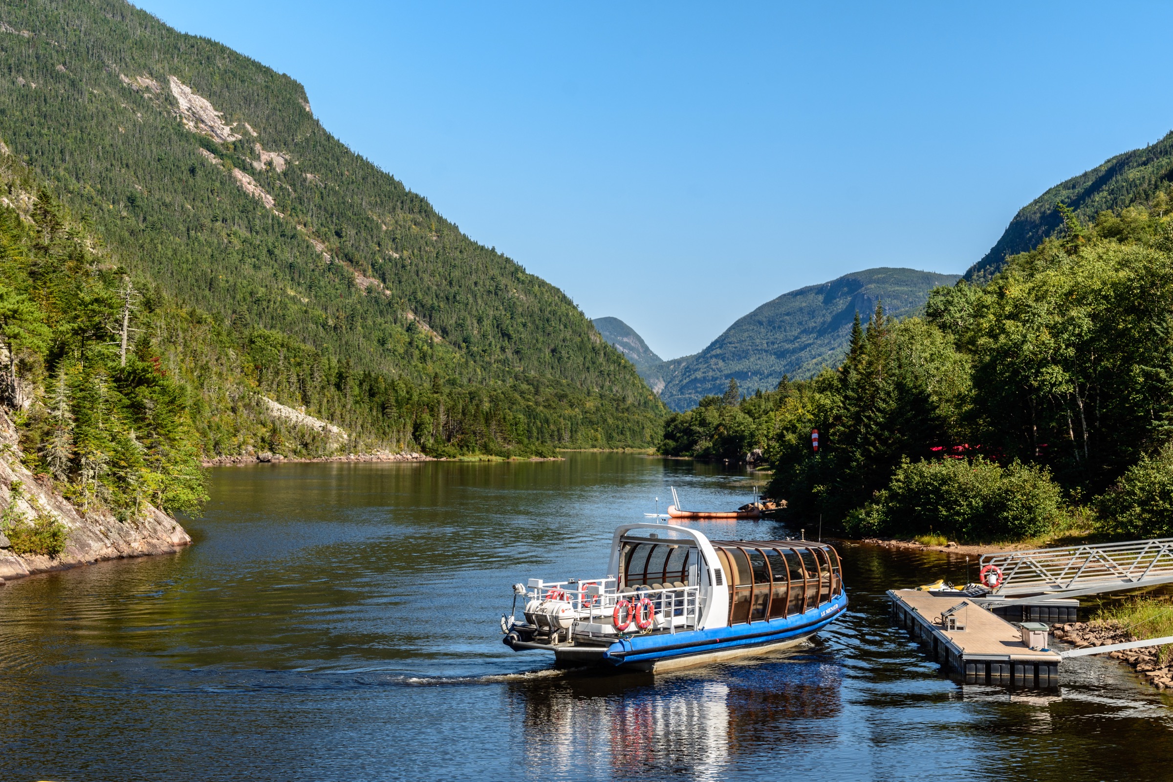 Cliffs of the upper Malbaie gorge from the valley floor, Hautes-Gorges
