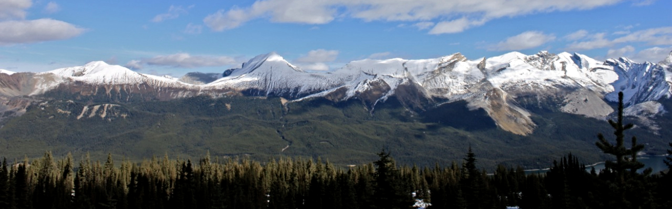 The Opal Hills seen from across Maligne Lake from the Bald Hills, Jasper National Park