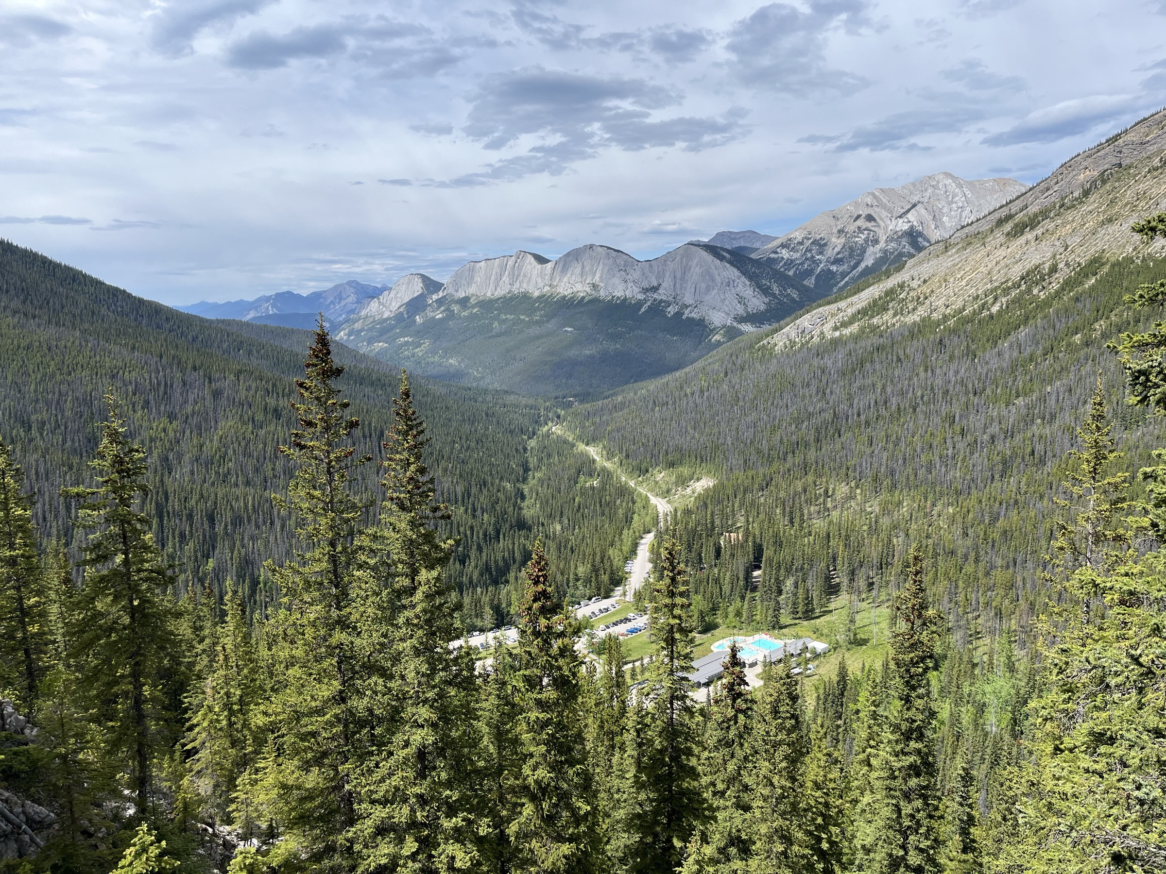 Miette Hot Springs seen from the west ridge of the Sulphur Skyline, Jasper National Park