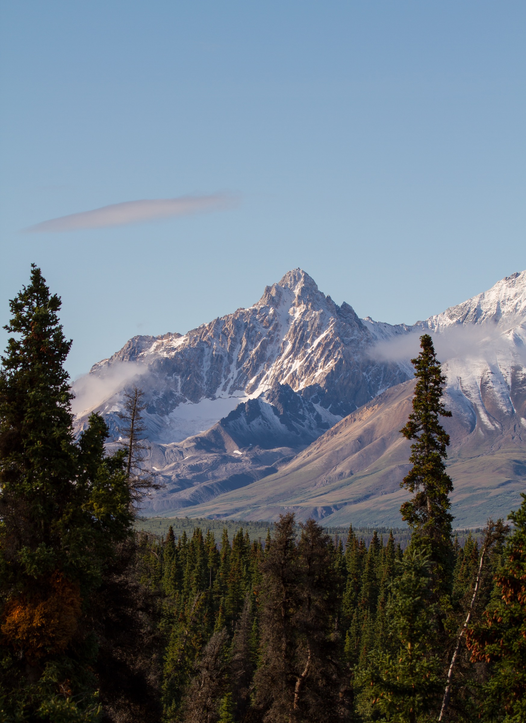 Mount Decoeli, a pyramidal peak in the Kluane Ranges, viewed from the northwest