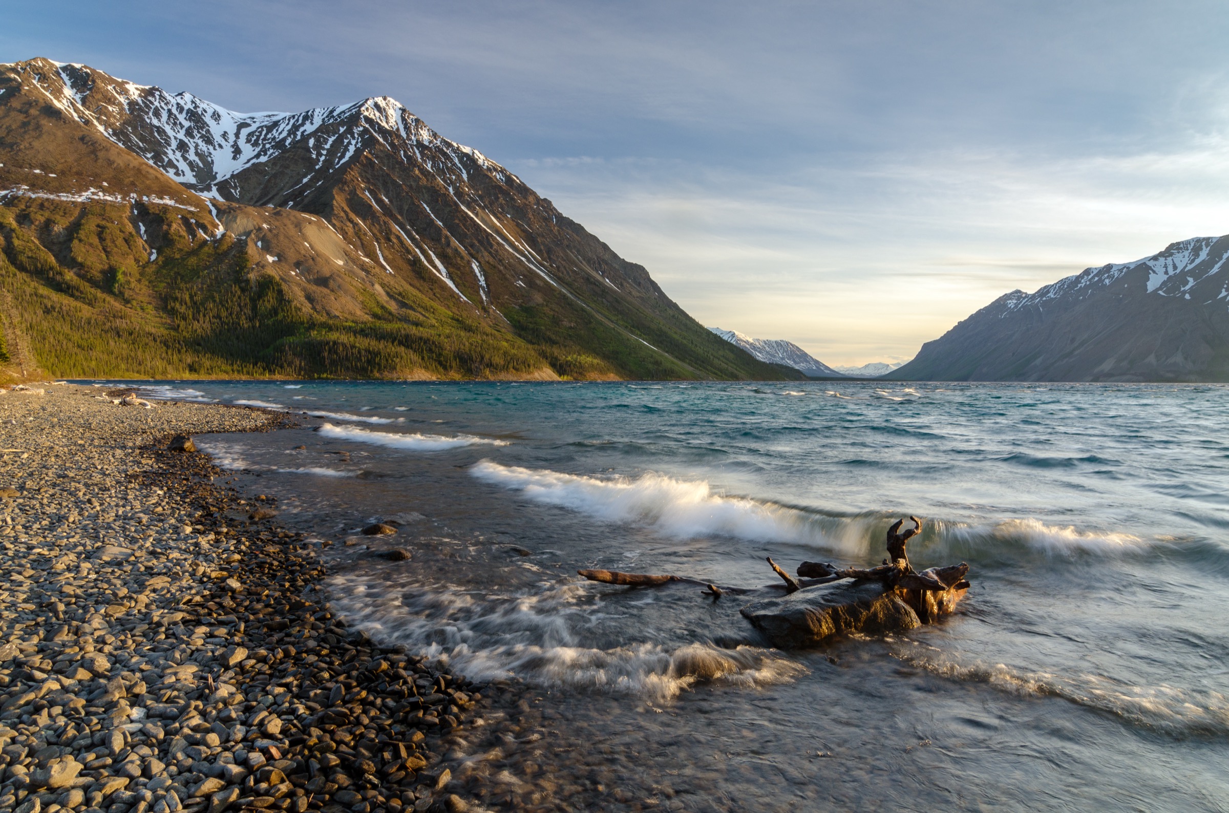 Evening light on Kathleen Lake beneath the King's Throne cirque, Kluane National Park