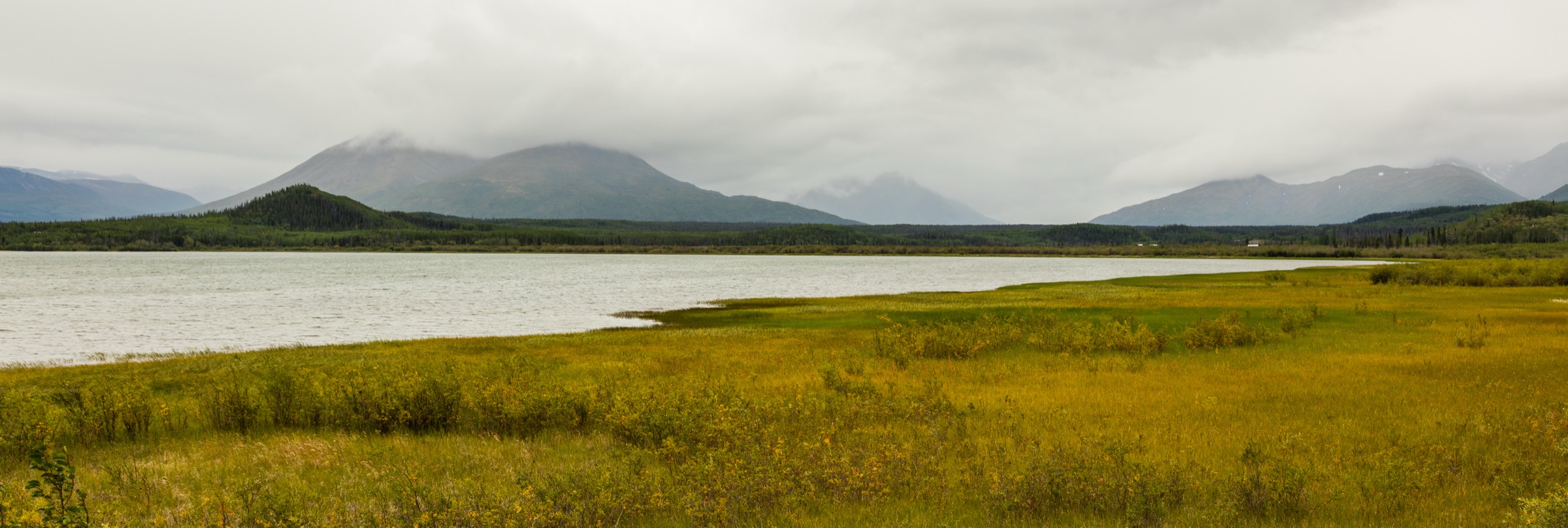 Dezadeash Lake panorama, on the Haines Highway corridor near the St Elias Lake trailhead, Kluane
