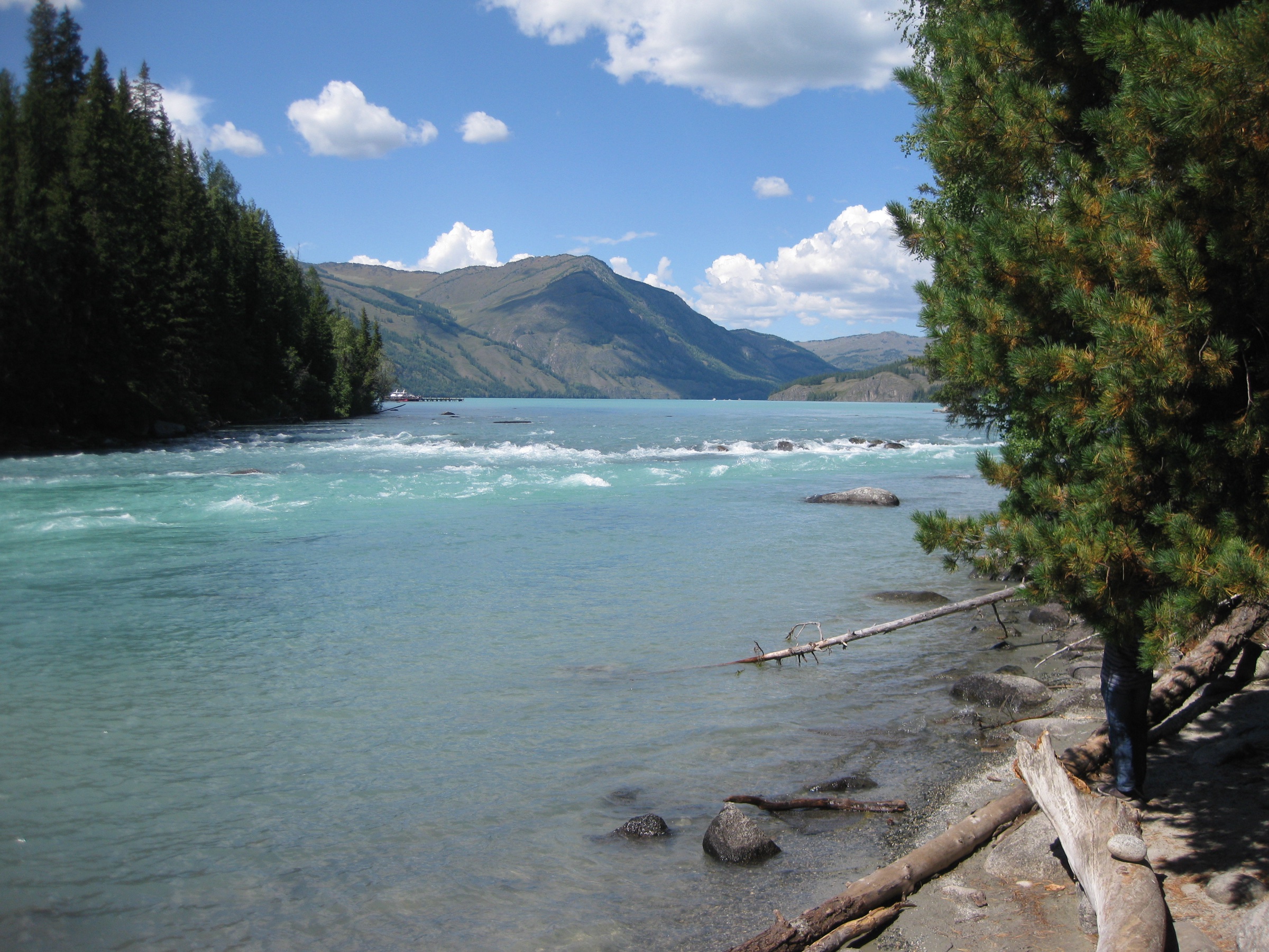 View south down Kanas Lake from the outlet, Kanas Scenic Area