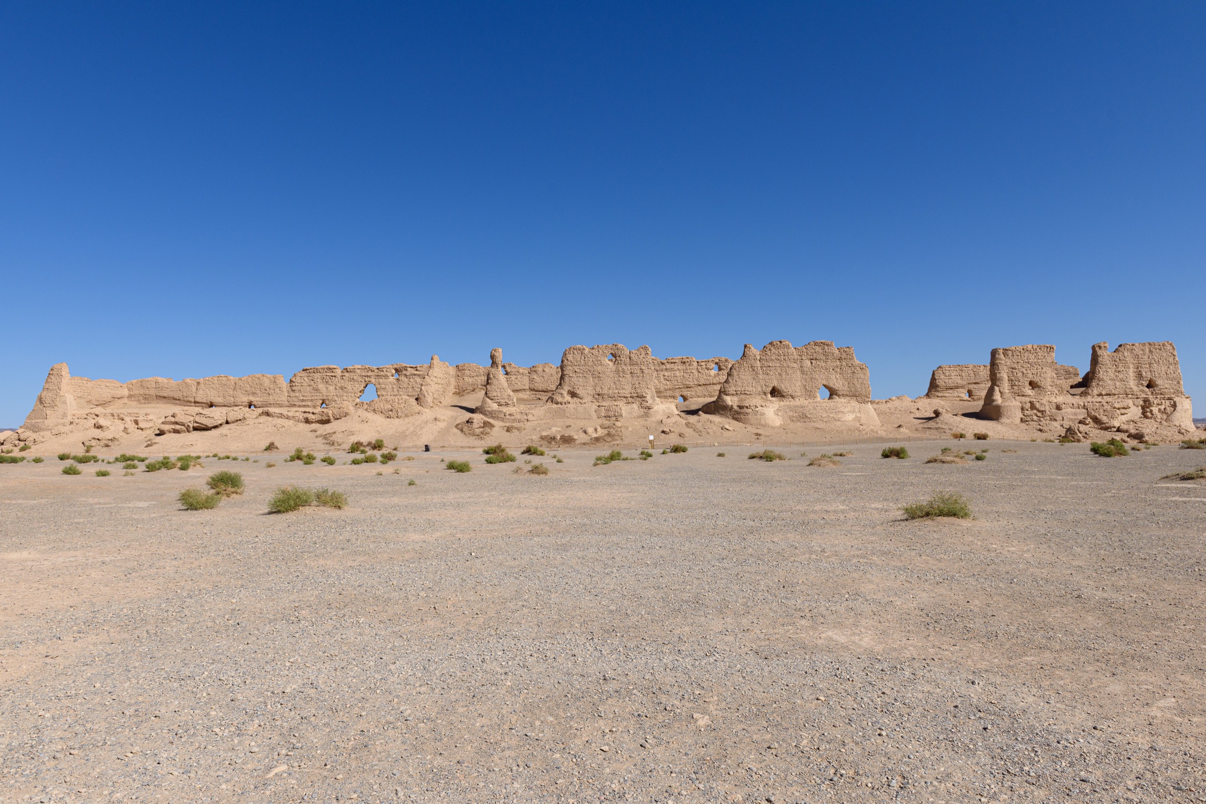 Hecang Fortress (Han-dynasty granary) on the desert plain north of Yumenguan, Dunhuang