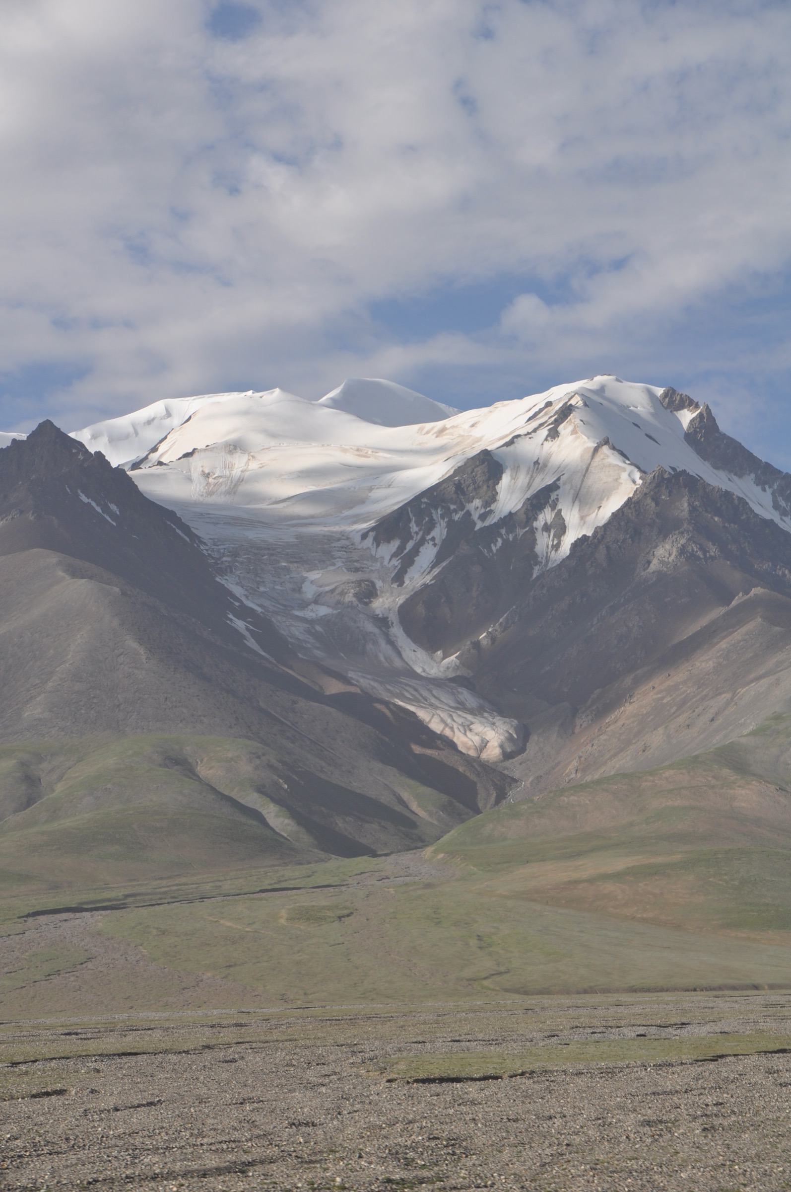 Yuzhu Peak in the eastern Kunlun, Qinghai, with glacier and moraine slopes