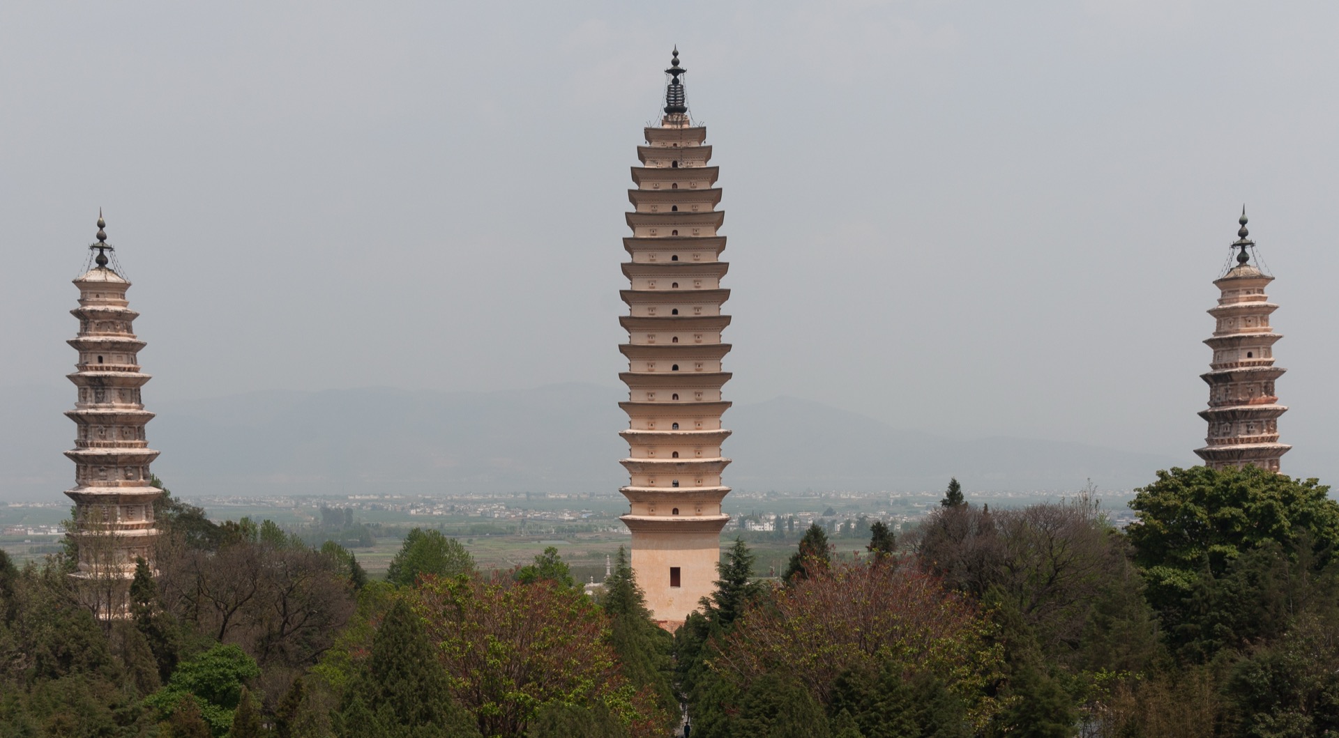 The Three Pagodas of Chongsheng Temple at the foot of Cangshan above Dali