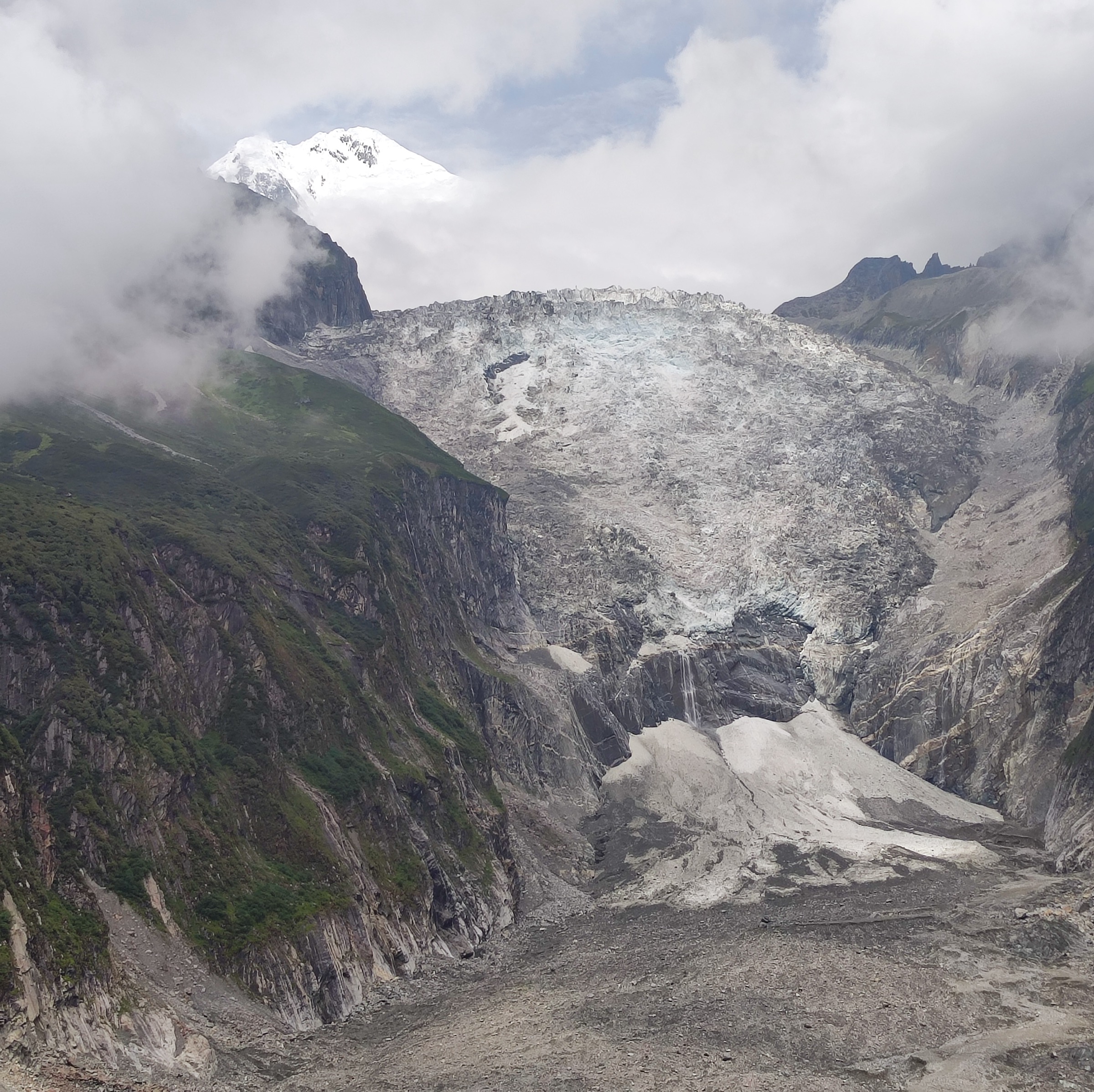 Hailuogou Glacier descending below the Gongga Mountain massif