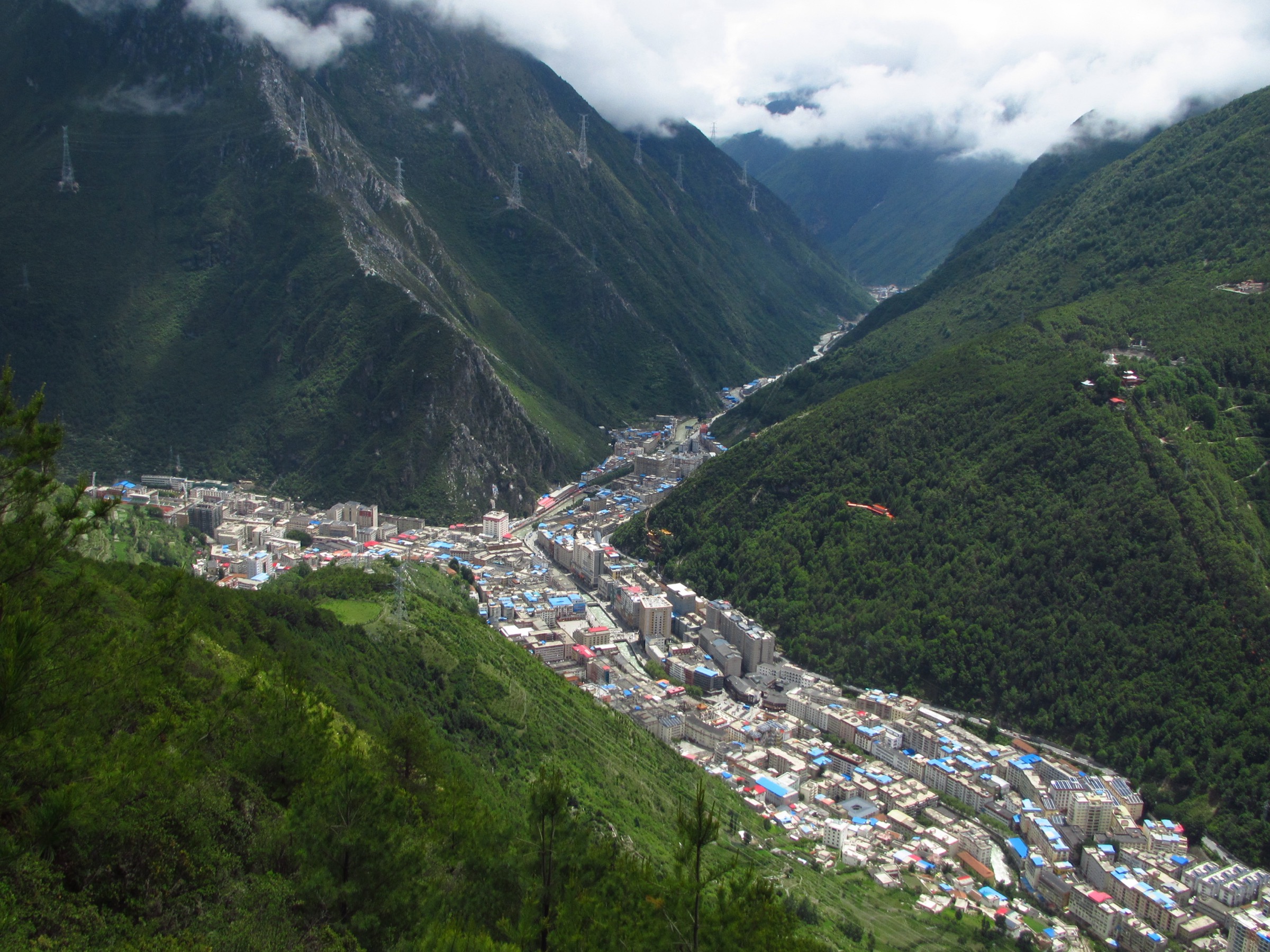 View over Kangding, gateway town for the Mugecuo Scenic Area