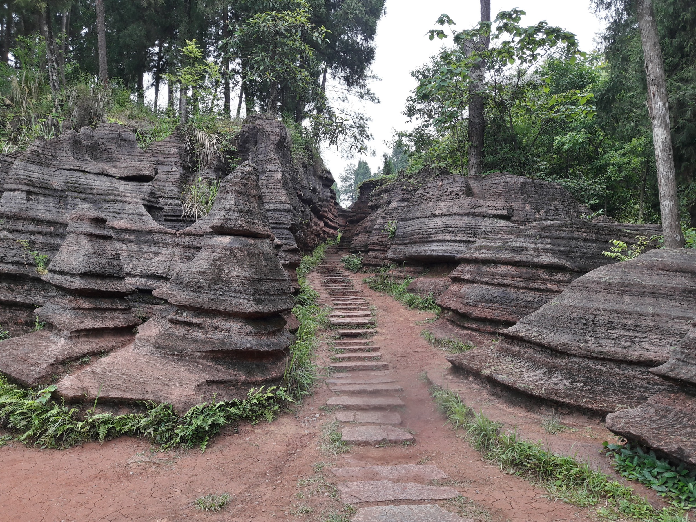 Red Ordovician carbonate corridor inside Hongshilin Red Stone Forest Geopark, Guzhang County