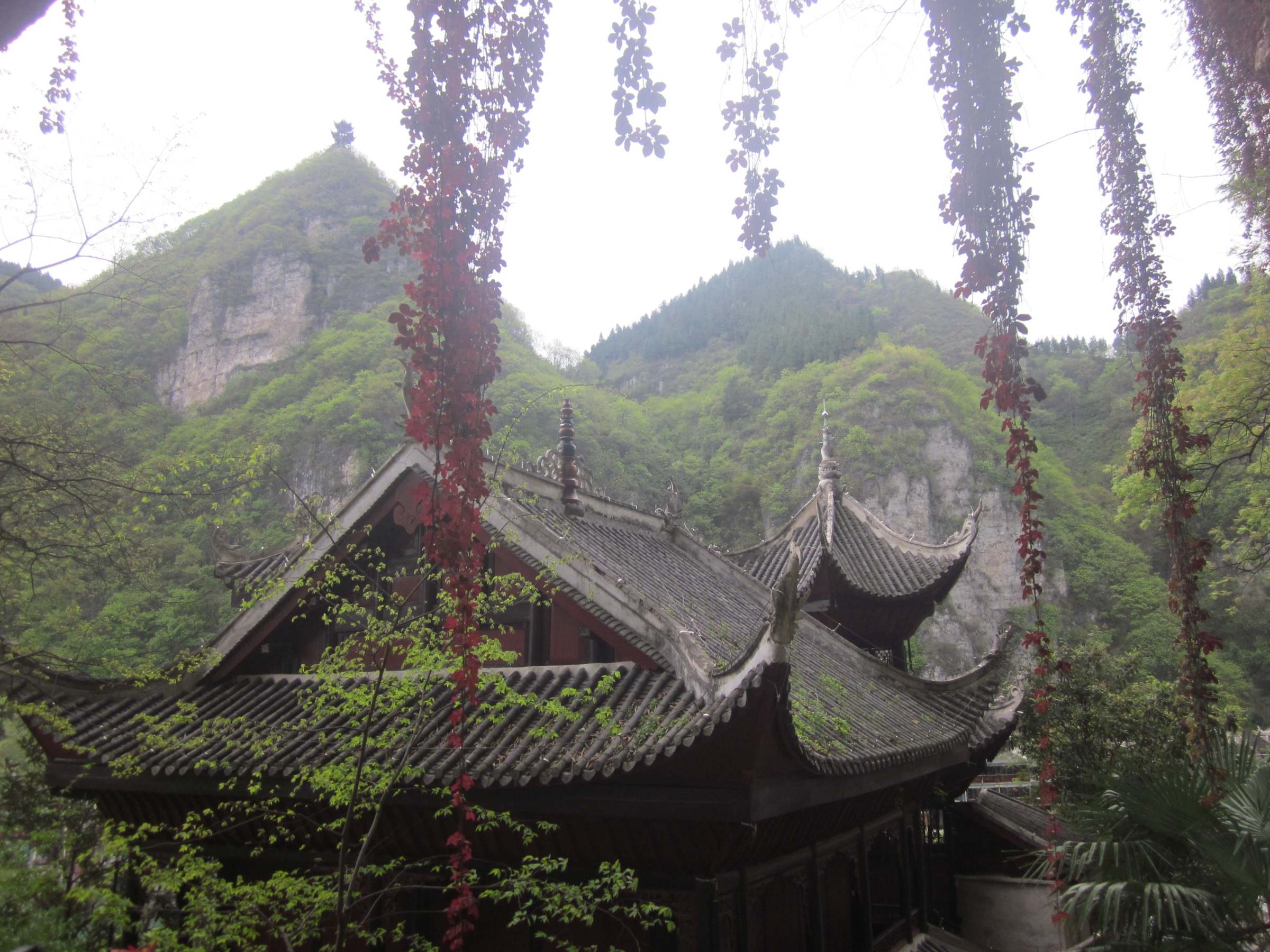 View of Shiping Mountain rising above Zhenyuan ancient town in the Wuyang River canyon