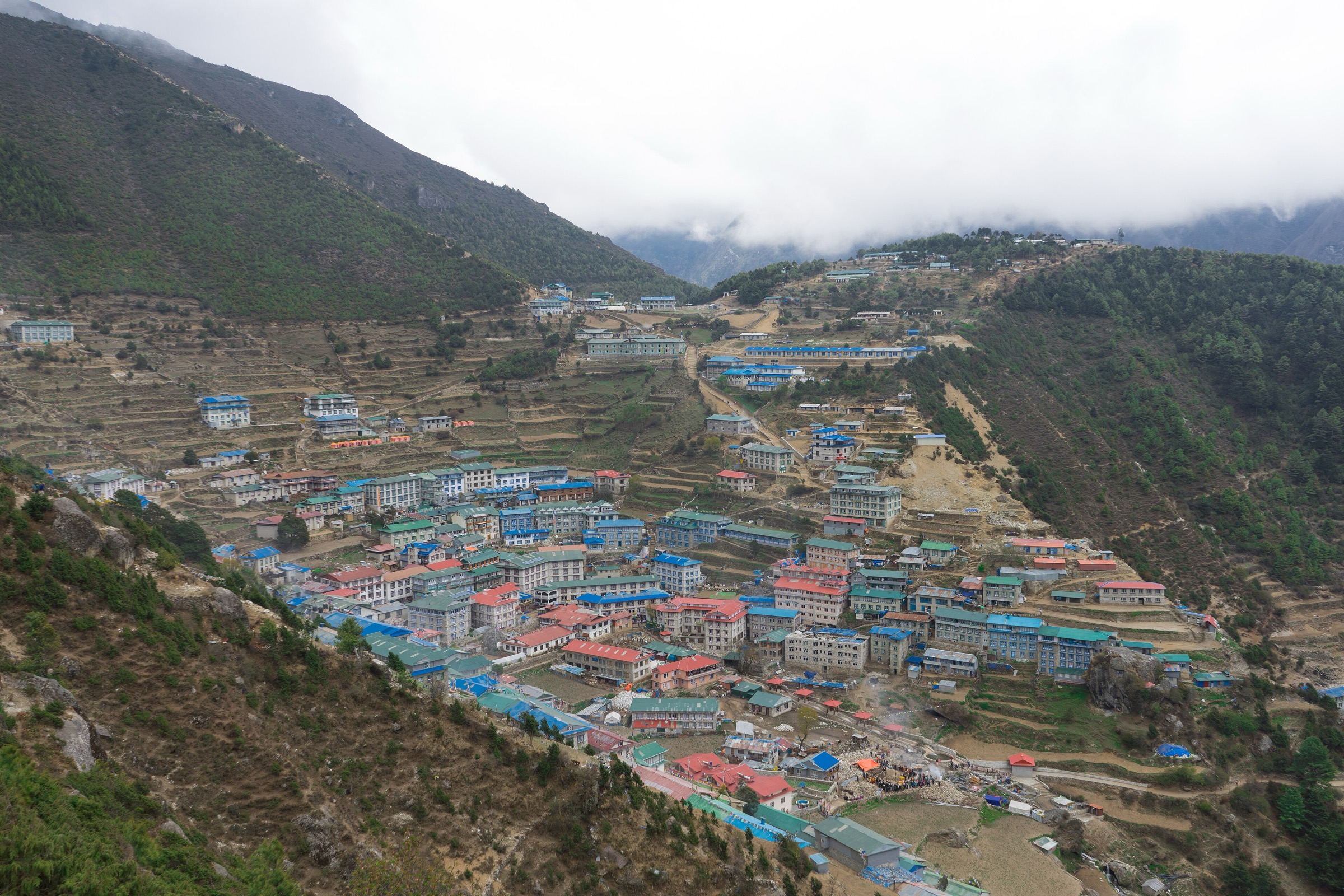 Namche Bazaar amphitheatre of Sherpa houses at about 3,500 m on the Everest Base Camp trek
