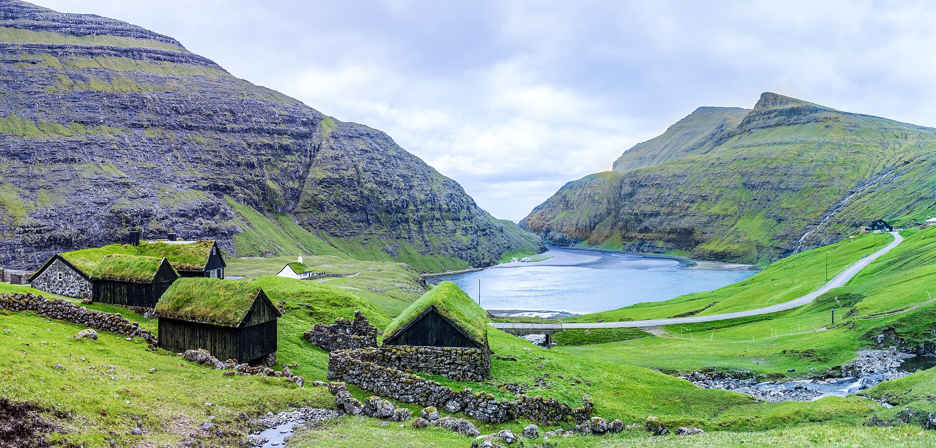 Saksun village above its tidal lagoon