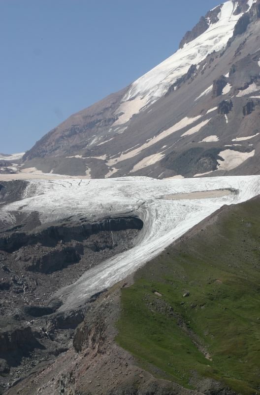 The massive Gergeti glacier next to Mt. Kazbek