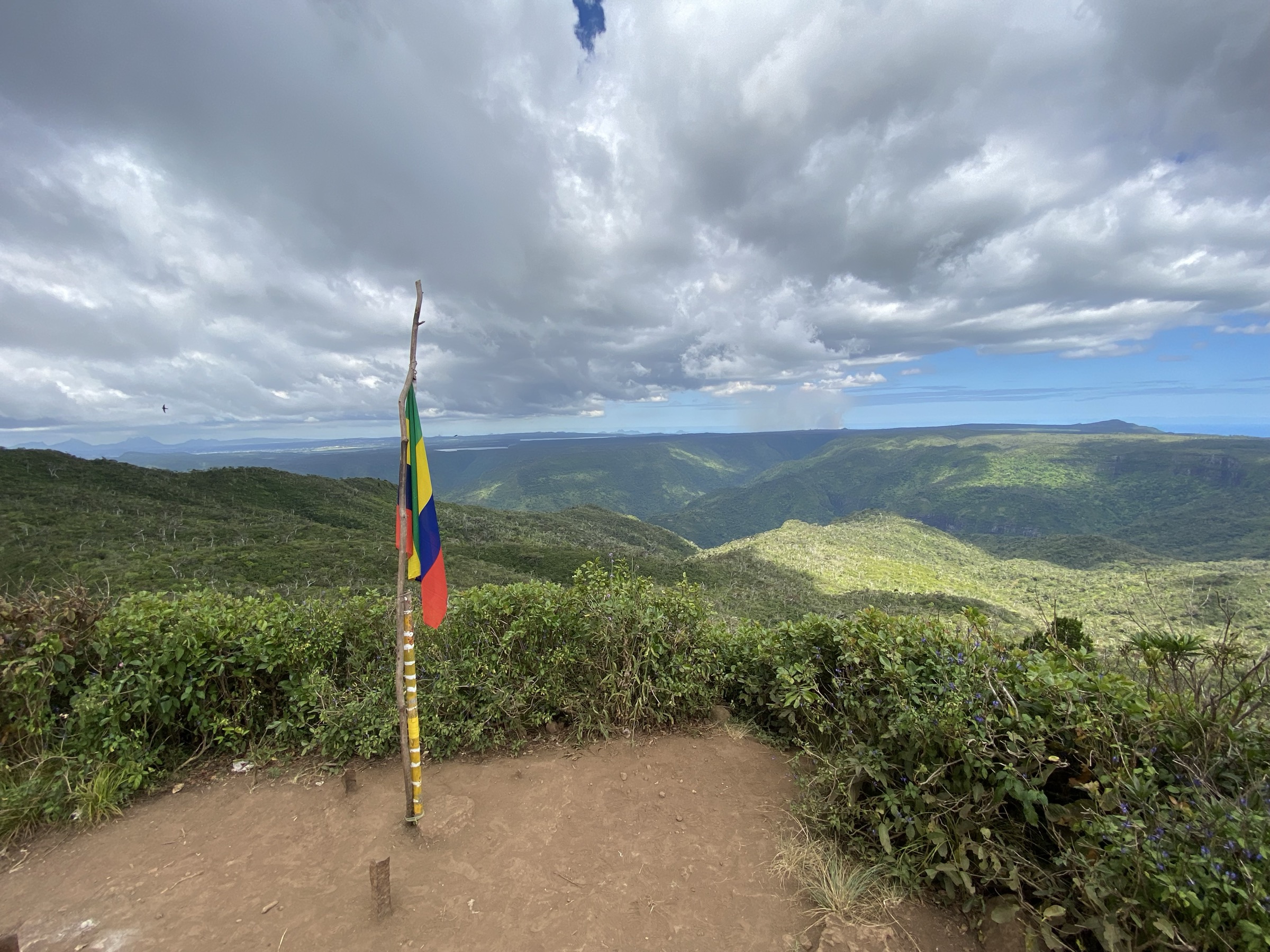 Summit marker on Piton de la Petite Rivière Noire, the highest point of Mauritius