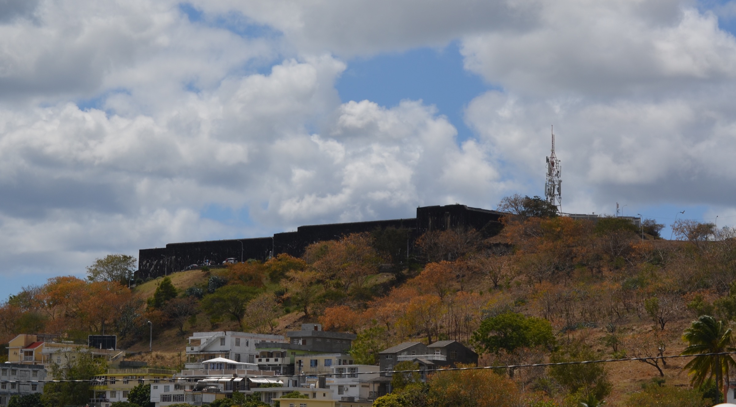 Fort Adelaide (the Citadel) on Petite Montagne above Port Louis, with the harbour and Moka Range as backdrop