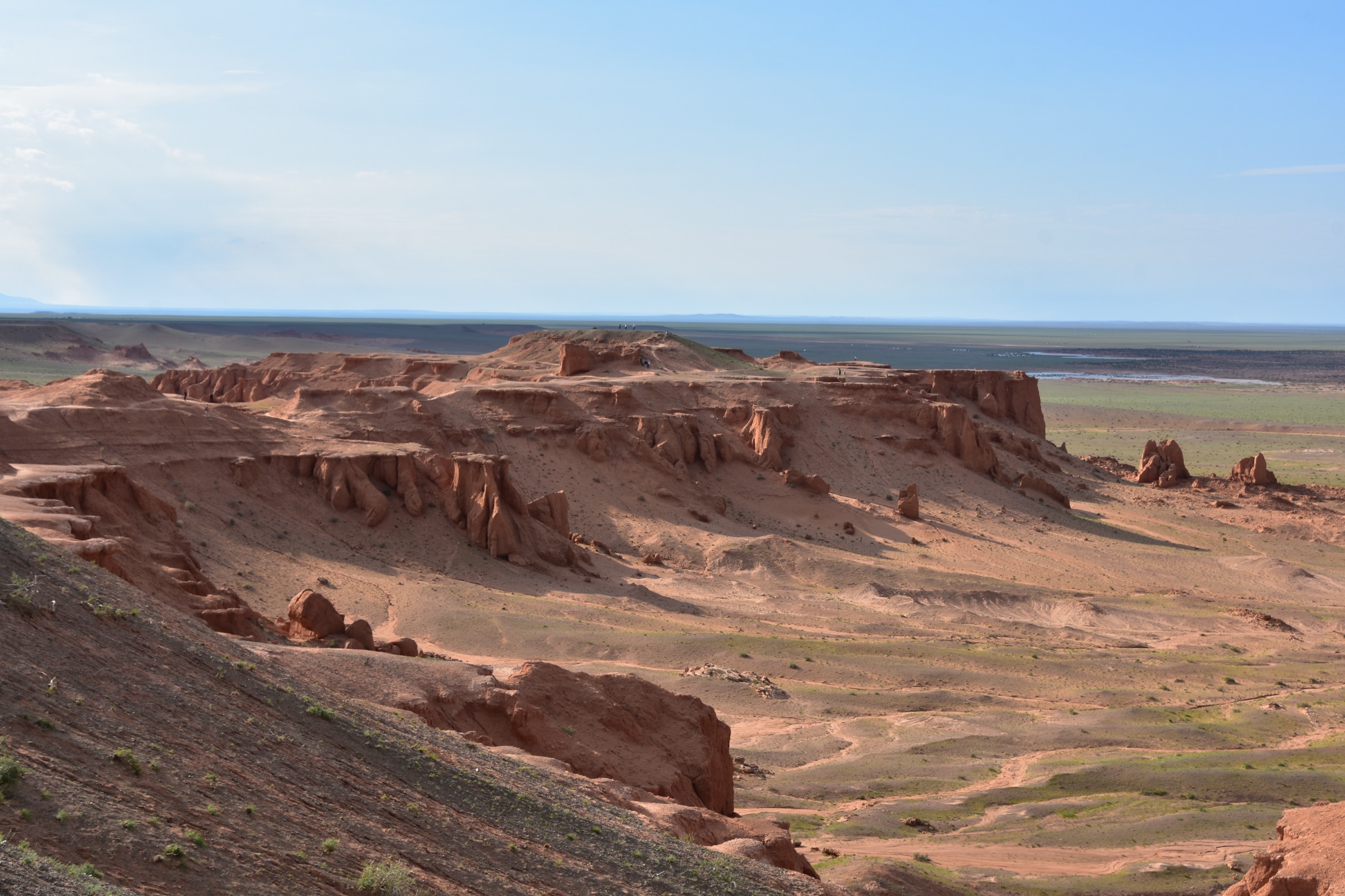 Red sandstone cliffs of Bayanzag, the Flaming Cliffs of the Gobi Desert