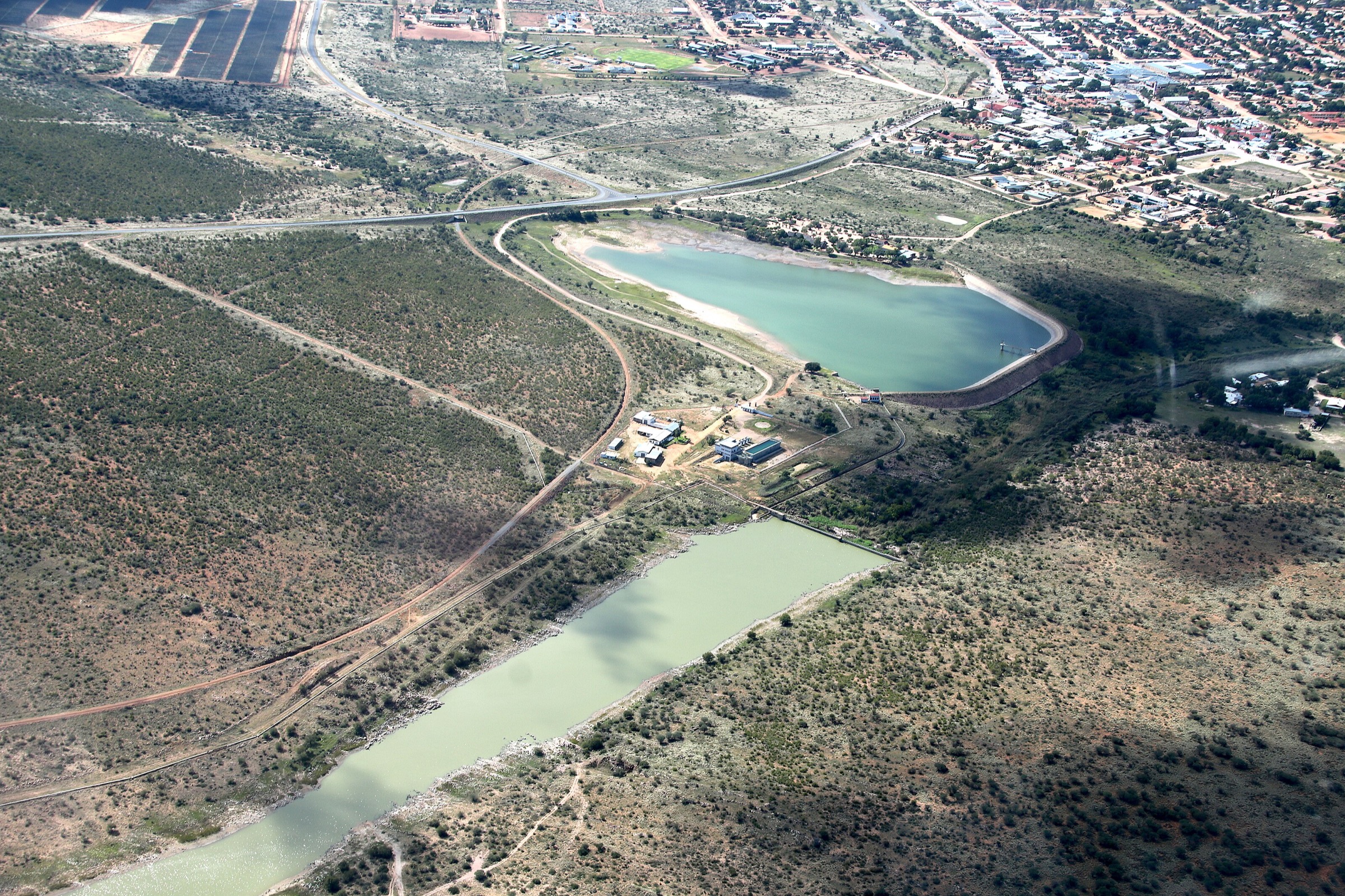 Aerial view of the Daan Viljoen and Tilda Viljoen dams in the Khomas Hochland