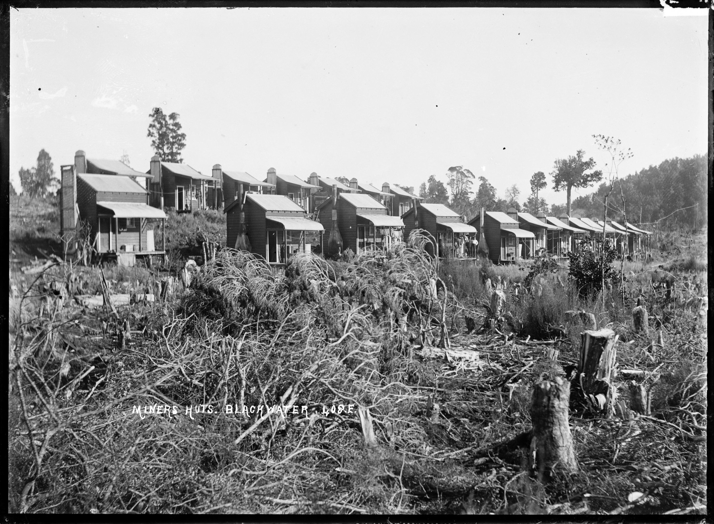 Rows of miners' huts at the Waiuta gold-mining settlement, southern Brunner Range