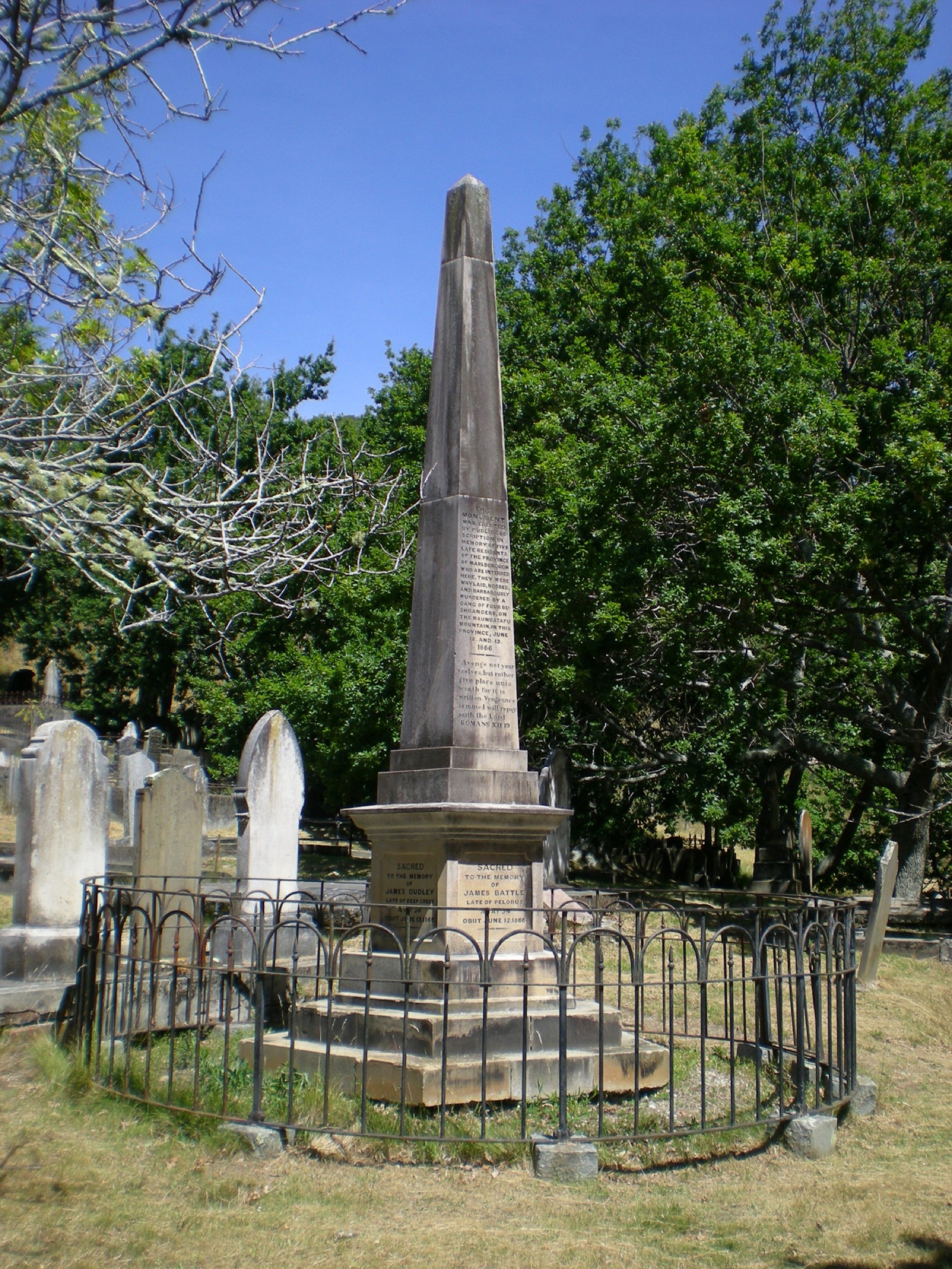 Maungatapu Monument commemorating the 1866 murders on the pack route