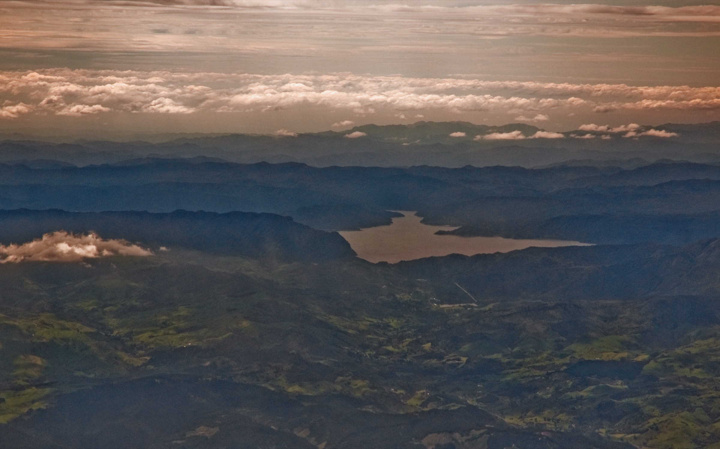 Aerial view across Lake Waikaremoana toward the Ngāmoko Range, Te Urewera