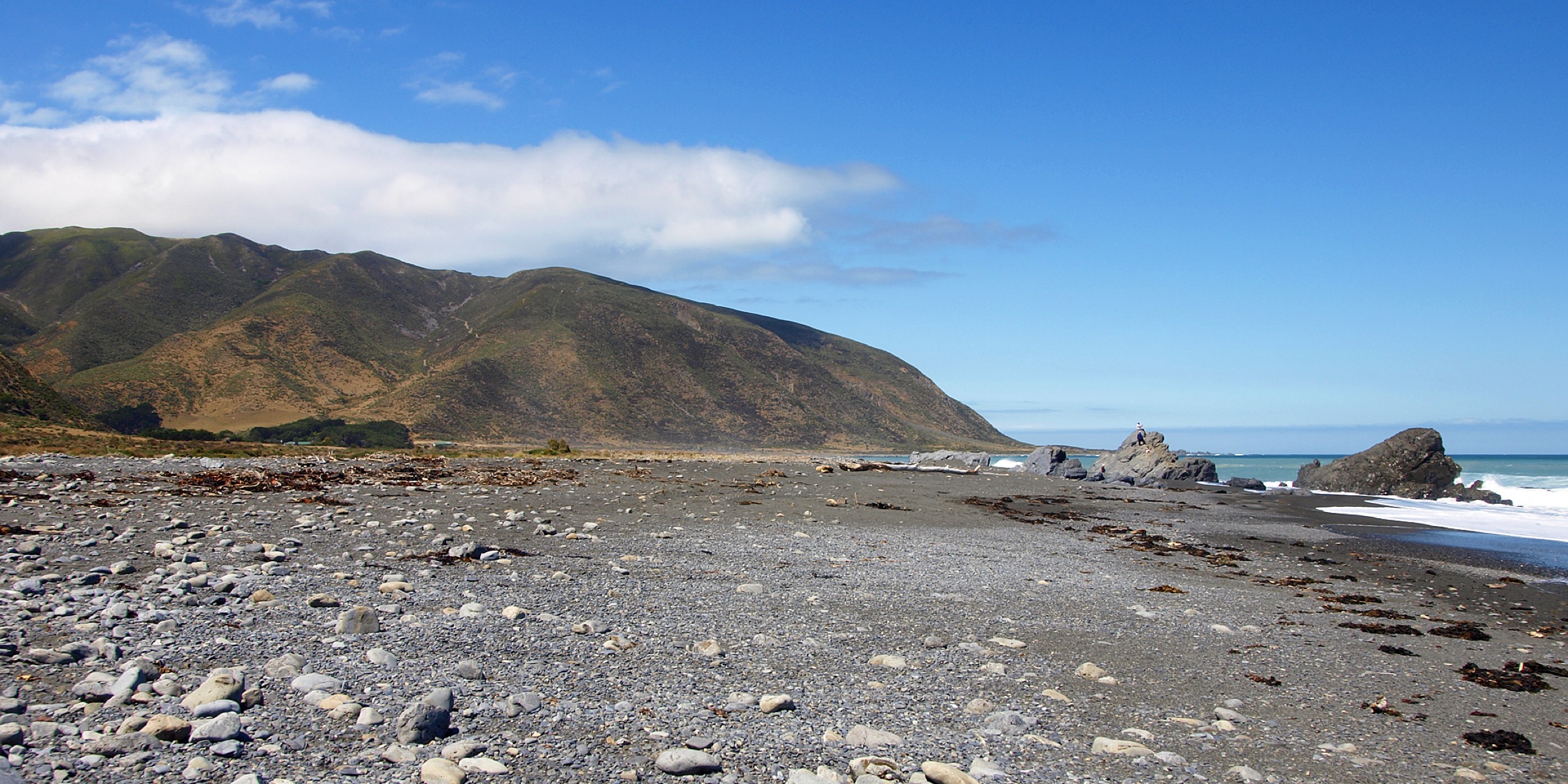 The southern Remutaka Range descending to Turakirae Head, Palliser Bay, Wellington Region, New Zealand