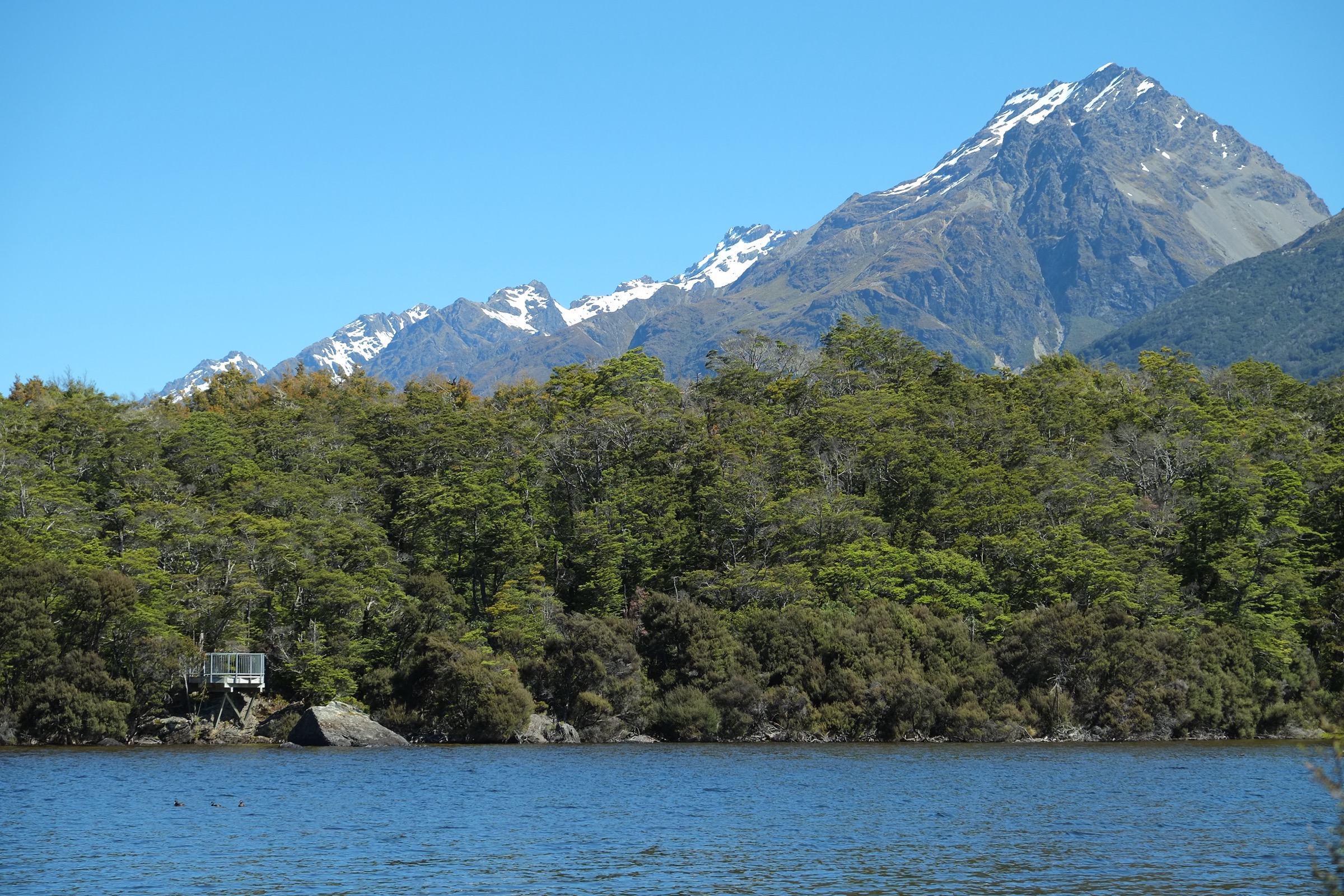 Lake Sylvan looking toward the viewing platform and the Humboldt Mountains, near the Routeburn access road