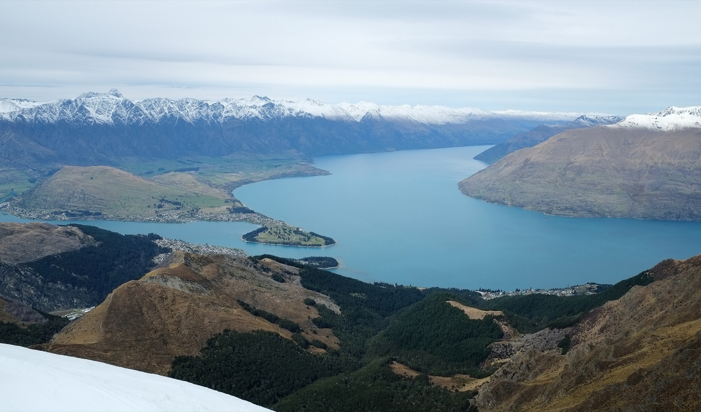 View from Ben Lomond over Lake Wakatipu towards the Remarkables, New Zealand
