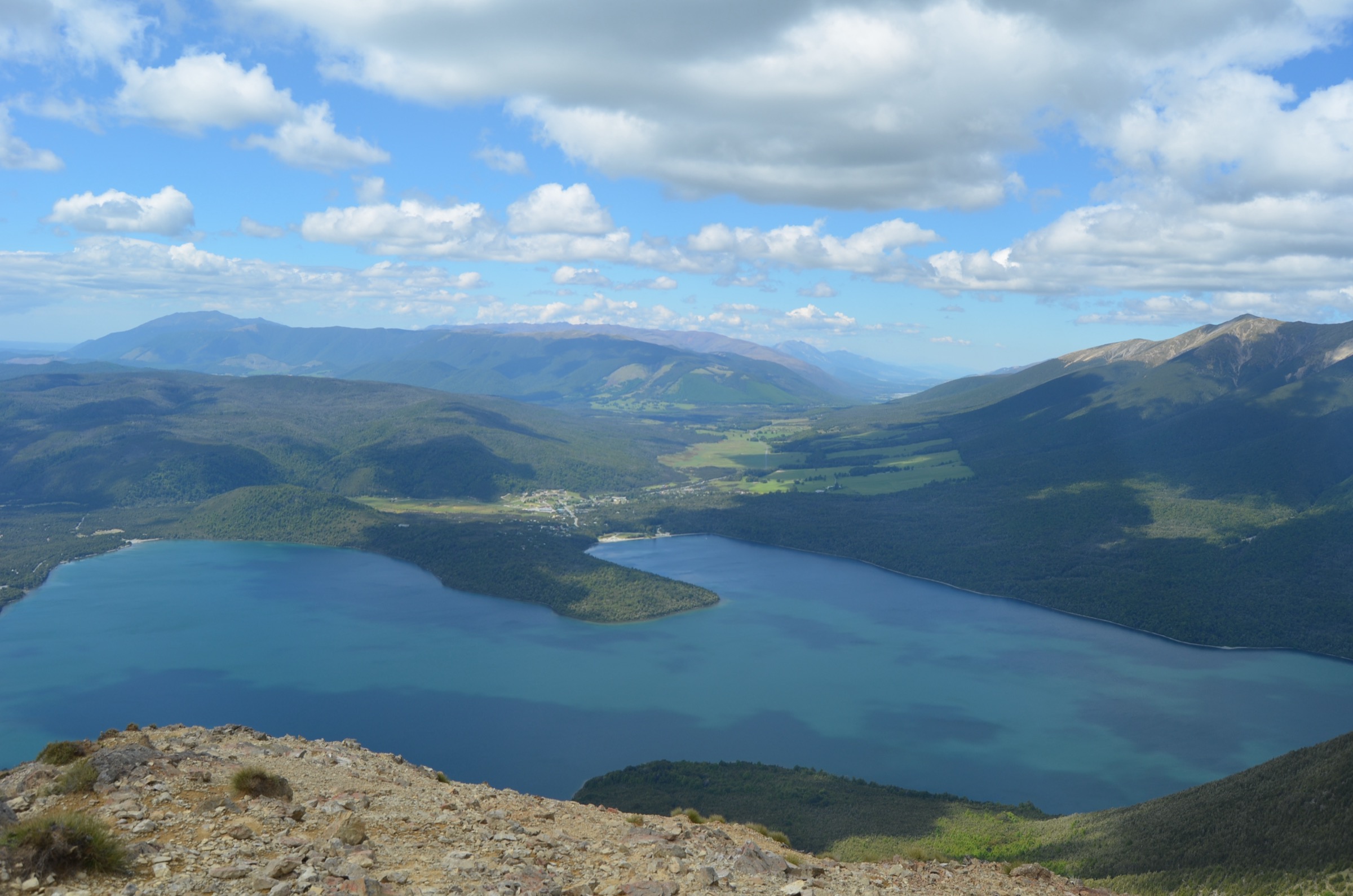 Lake Rotoiti in Nelson Lakes National Park, the lake shore followed by the Whisky Falls Lakeside Track