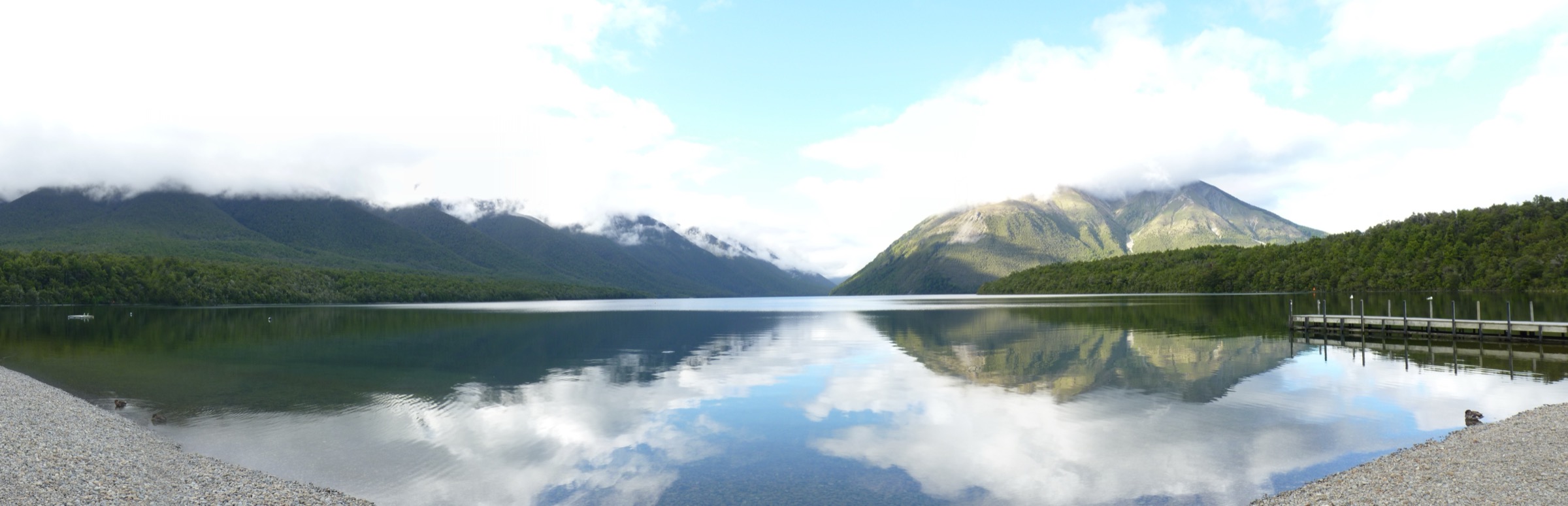 Lake Rotoiti's western shore leading toward the Whisky Falls Track, Nelson Lakes National Park, New Zealand