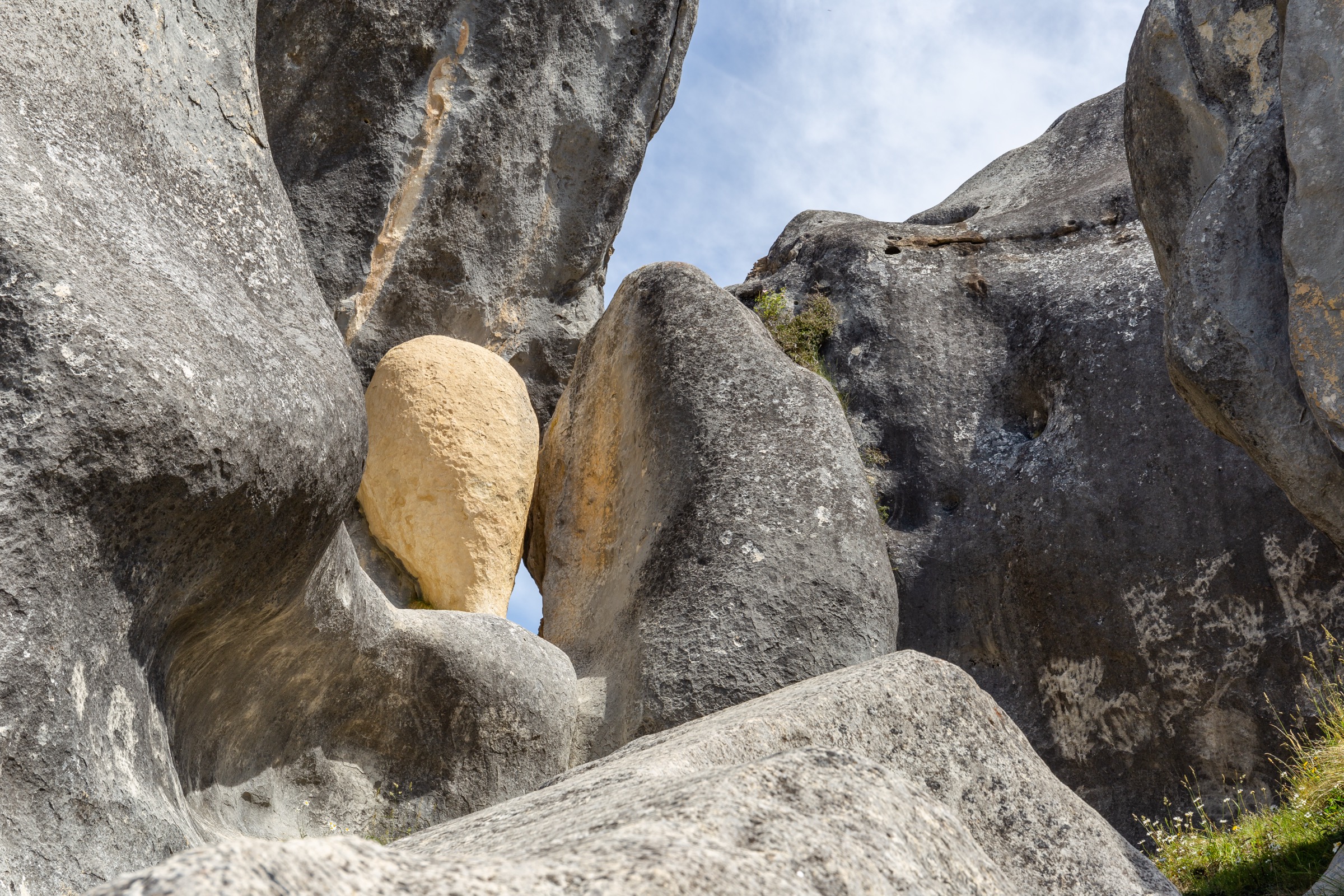 Cluster of weathered limestone tors on the lower slope of Castle Hill, Kura Tāwhiti Conservation Area, Canterbury