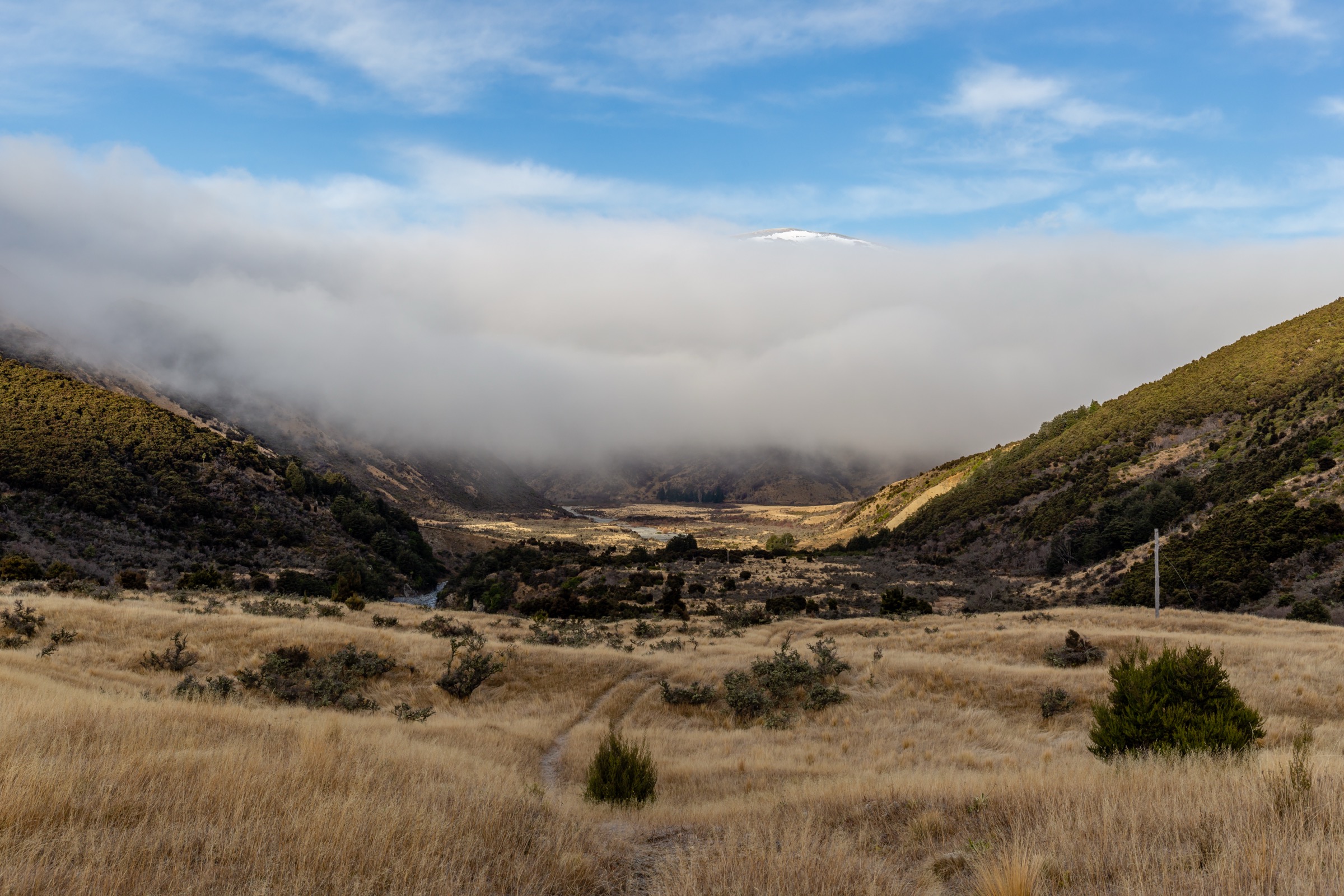 The Kowai River valley below Mount Torlesse, Torlesse Range, New Zealand