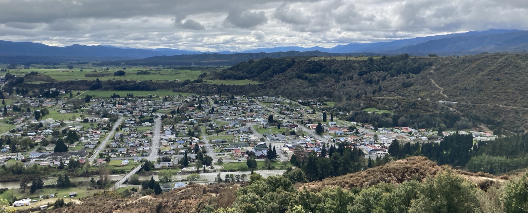 Reefton and the surrounding West Coast valley from the Reefton Lookout south of town